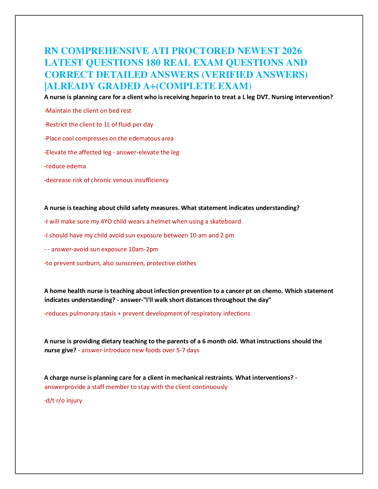 Recommended document preview for RN COMPREHENSIVE ATI PROCTORED NEWEST 2026  LATEST QUESTIONS 180 REAL EXAM QUESTIONS AND  CORRECT DETAILED ANSWERS (VERIFIED ANSWERS)  |ALREADY GRADED A+(COMPLETE EXAM)
