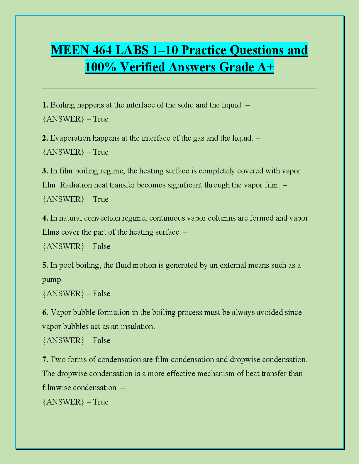 Recommended document preview for MEEN 464 LABS 1–10 Practice Questions and 100% Verified Answers Grade A+