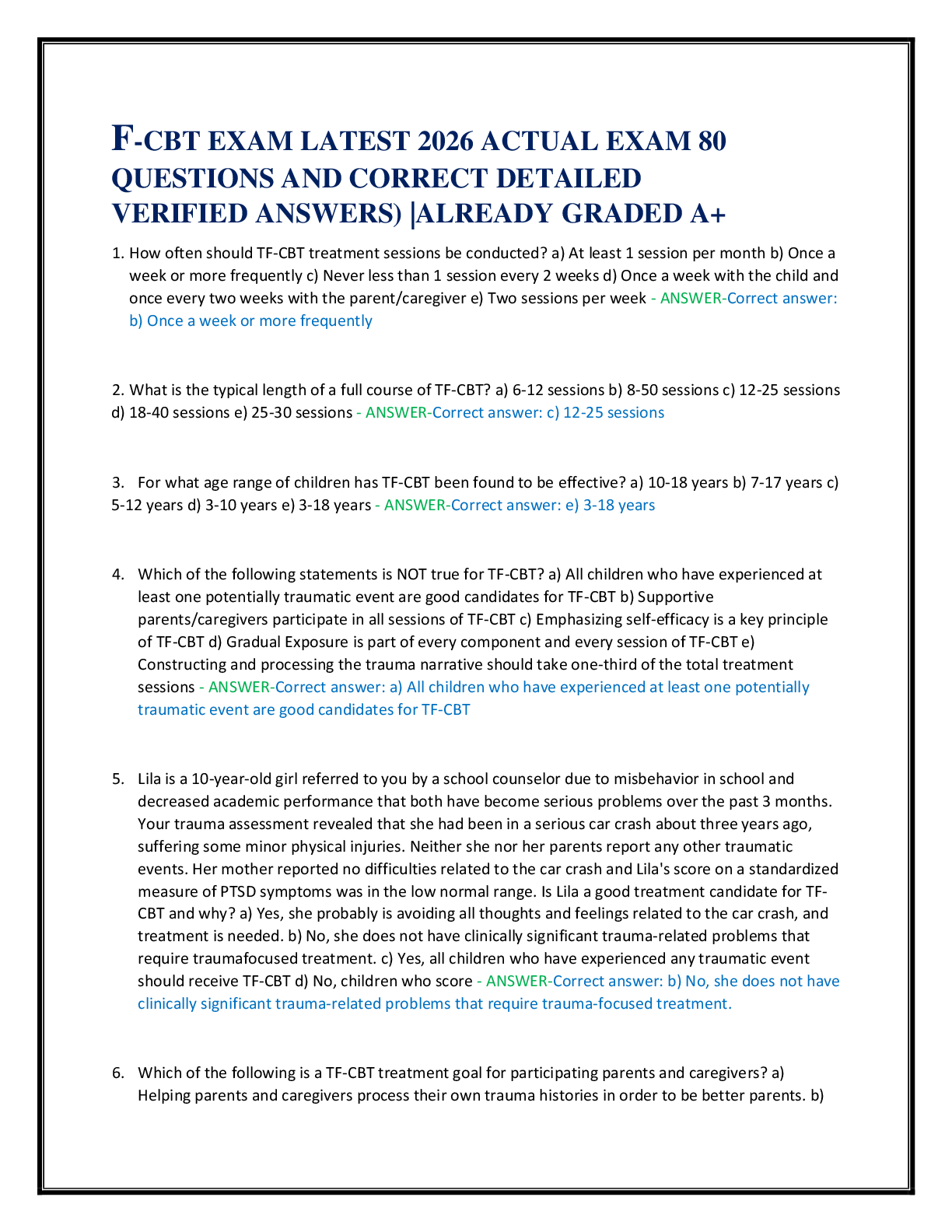 Recommended document preview for F-CBT EXAM LATEST 2026 ACTUAL EXAM 80   QUESTIONS AND CORRECT DETAILED   VERIFIED ANSWERS) |ALREADY GRADED A+