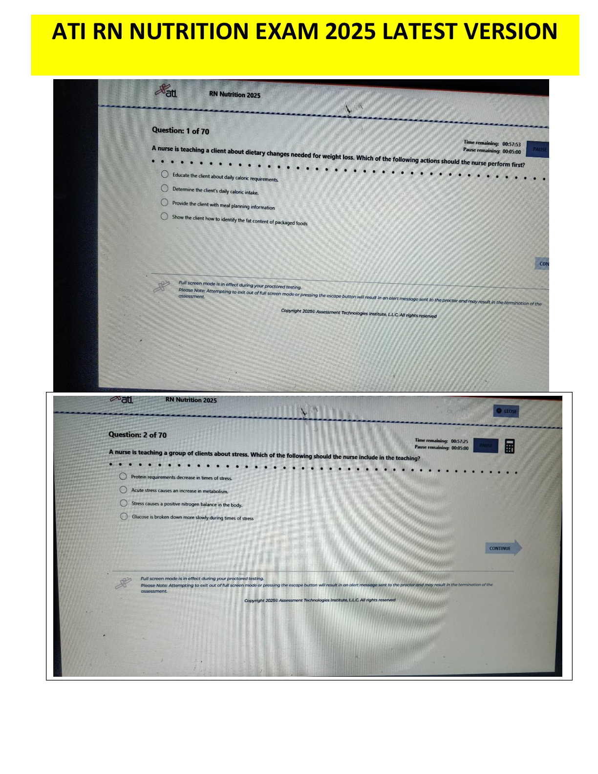 Preview image for Unlock the ATI RN Nutrition 2023-2026 Proctored Exam with NGN including 70 questions and answers.
