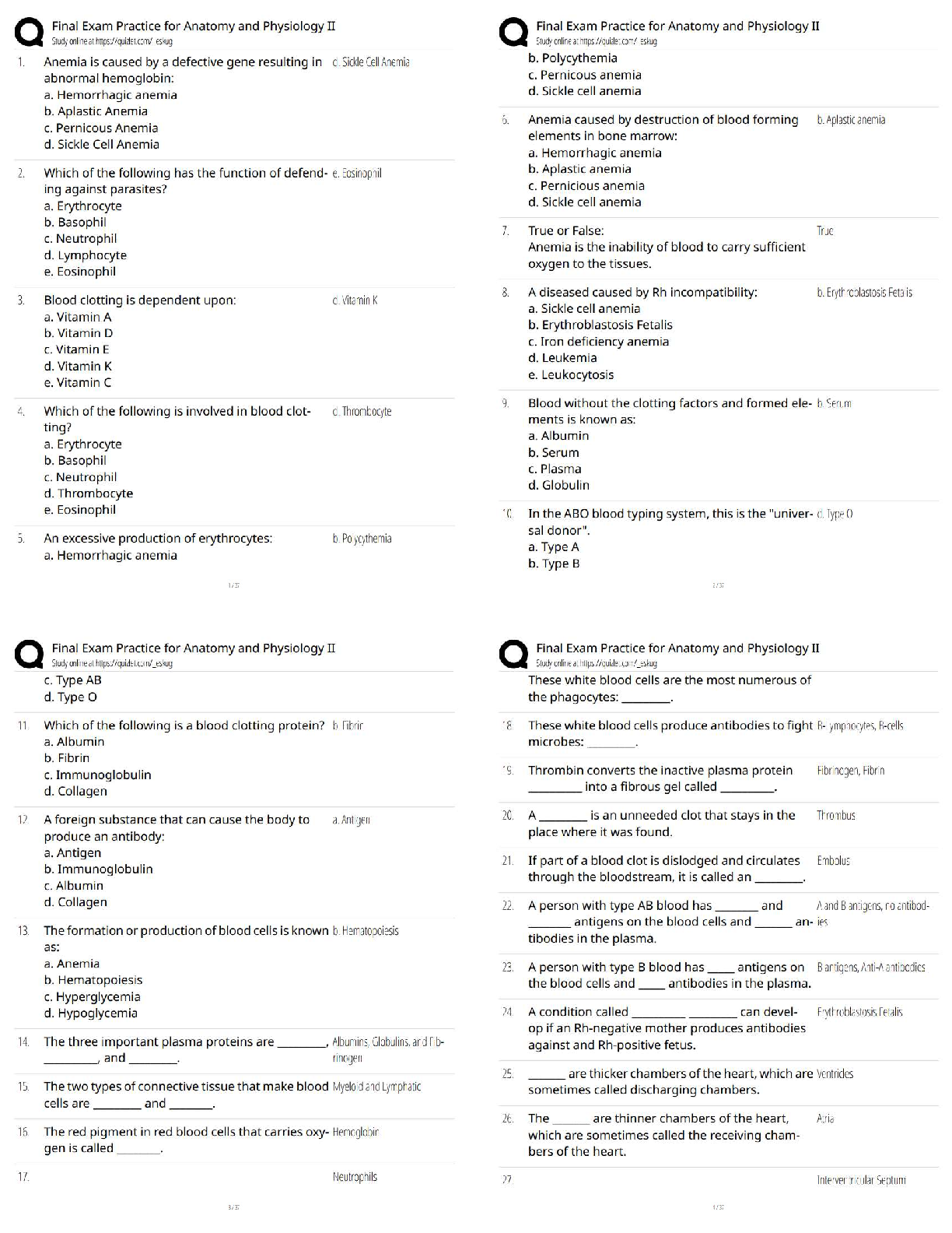 Recommended document preview for Anatomy and Physiology II Final Exam Practice / A&P 2 Test Bank Questions   | 2025–2026 Updated