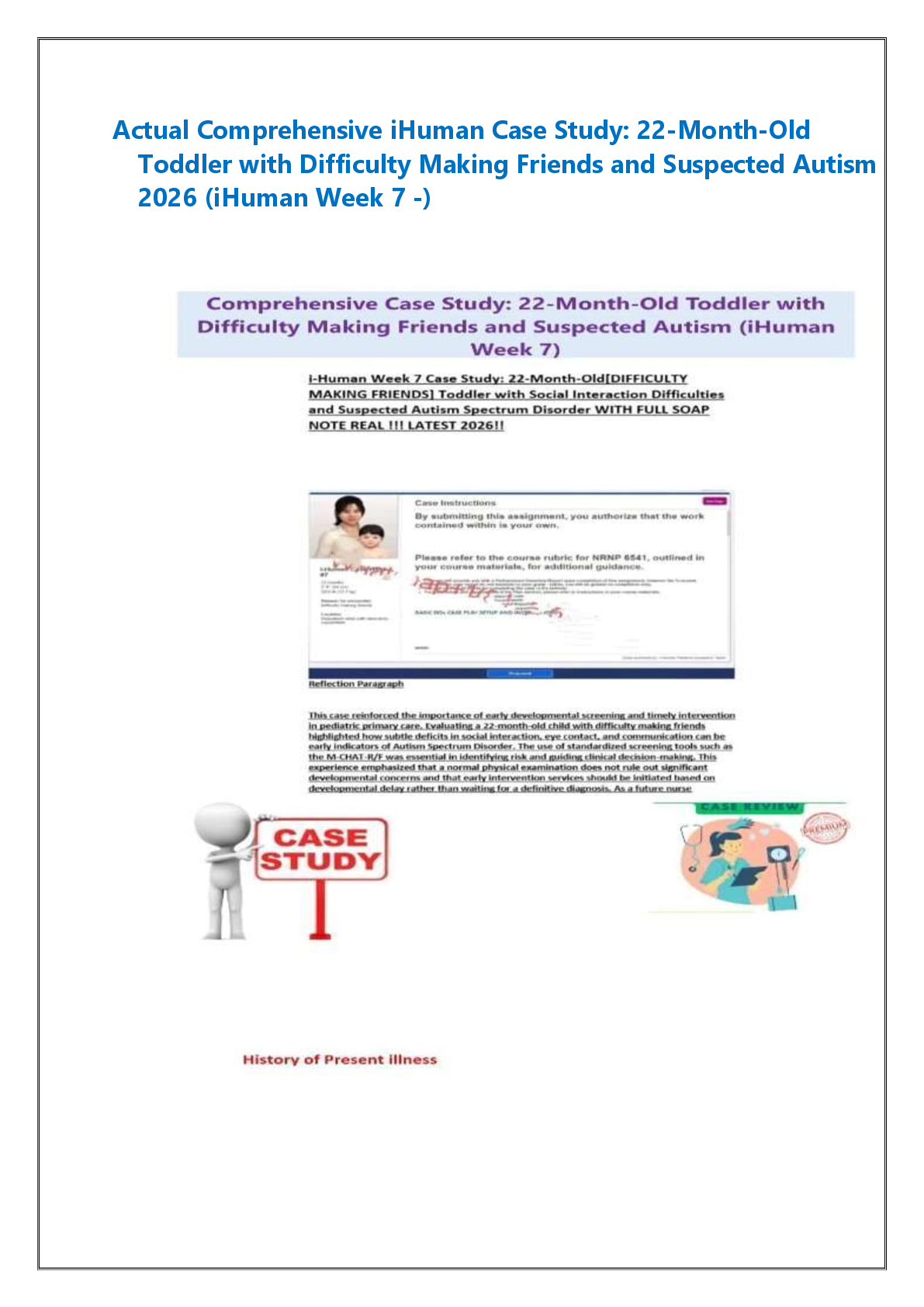 Preview of Actual Comprehensive iHuman Case Study: 22-Month-Old  Toddler with Difficulty Making Frien