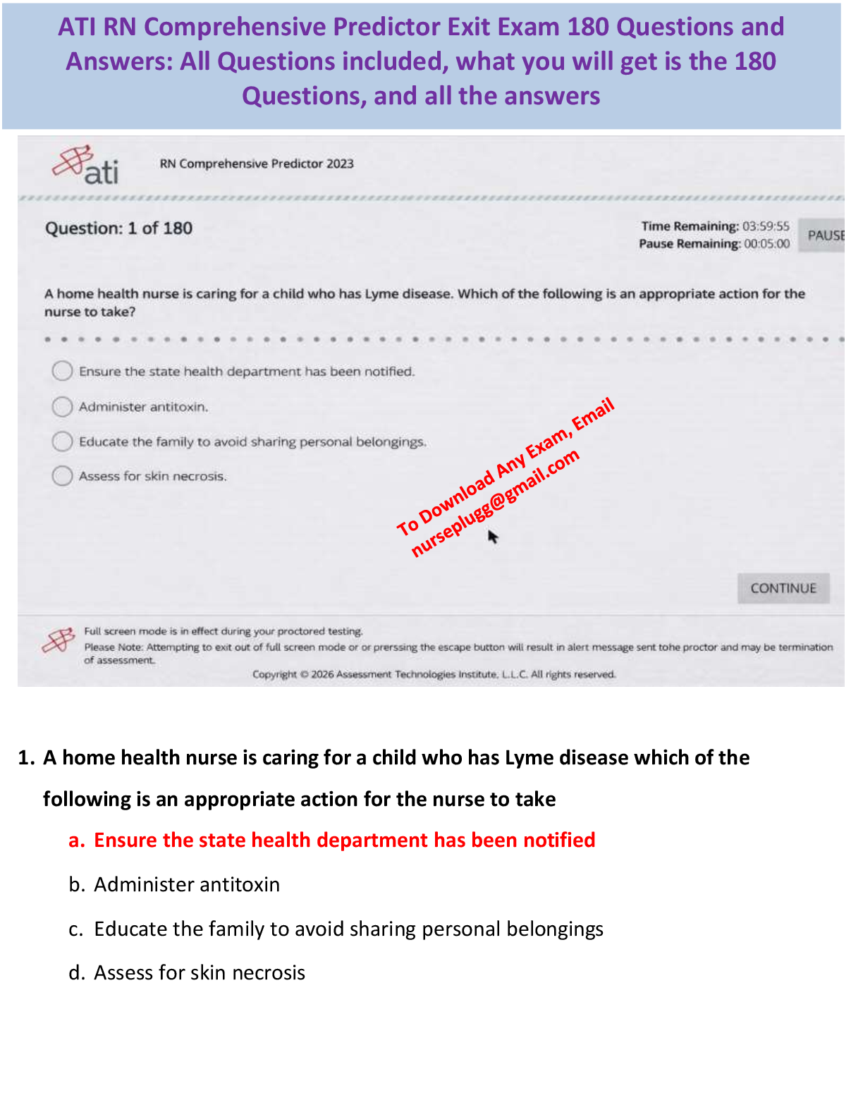 Preview image for Gain access to the ATI RN Comprehensive Predictor Exit 2023-2026 with NGN featuring 180 questions and answers.