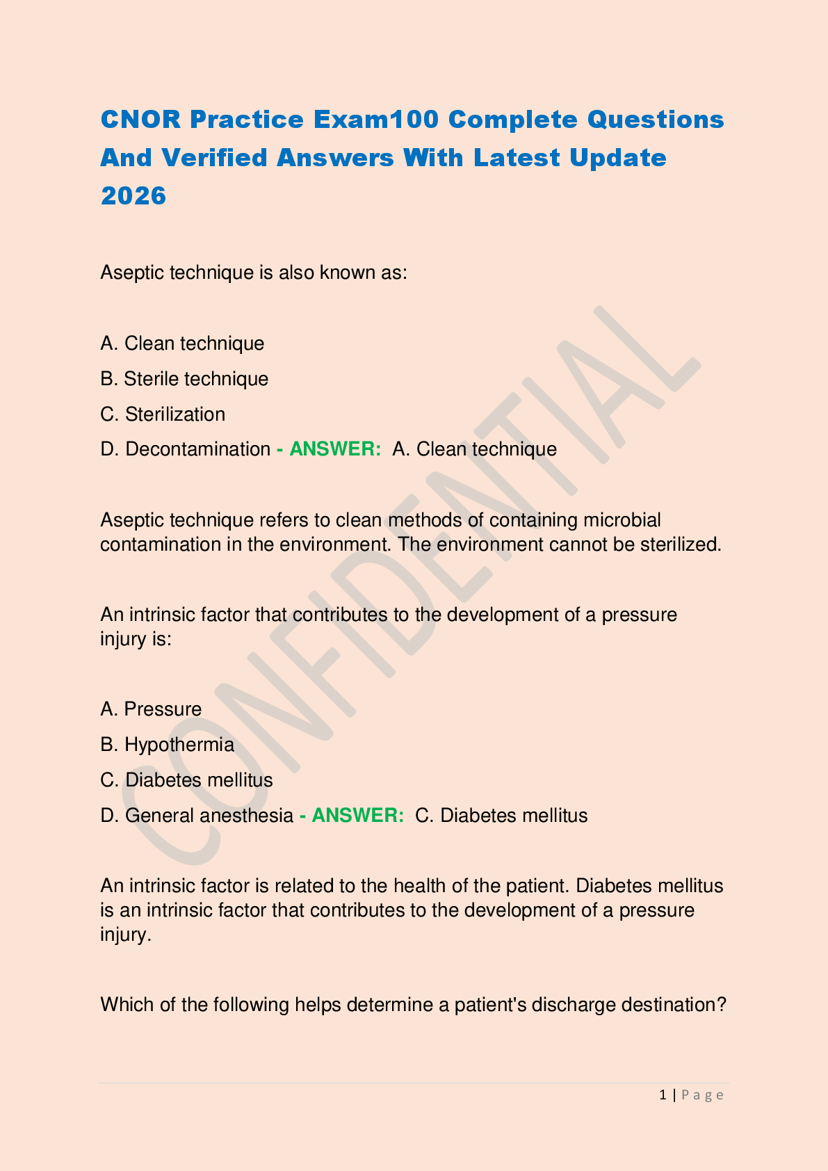 Recommended document preview for CNOR Practice Exam100 Complete Questions And Verified Answers With Latest Update 2026