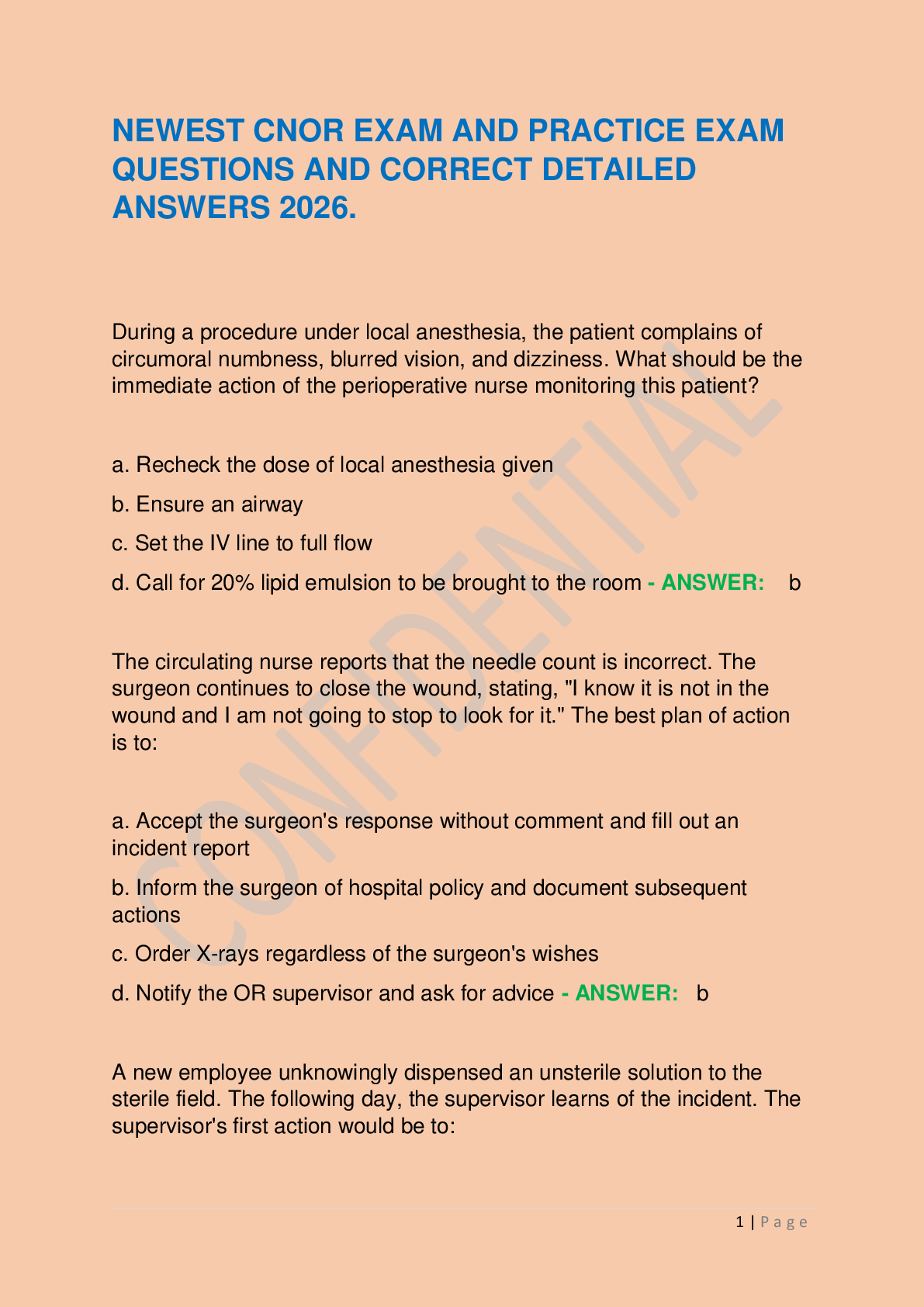 NEWEST CNOR EXAM AND PRACTICE EXAM QUESTIONS AND CORRECT DETAILED ANSWERS 2026.