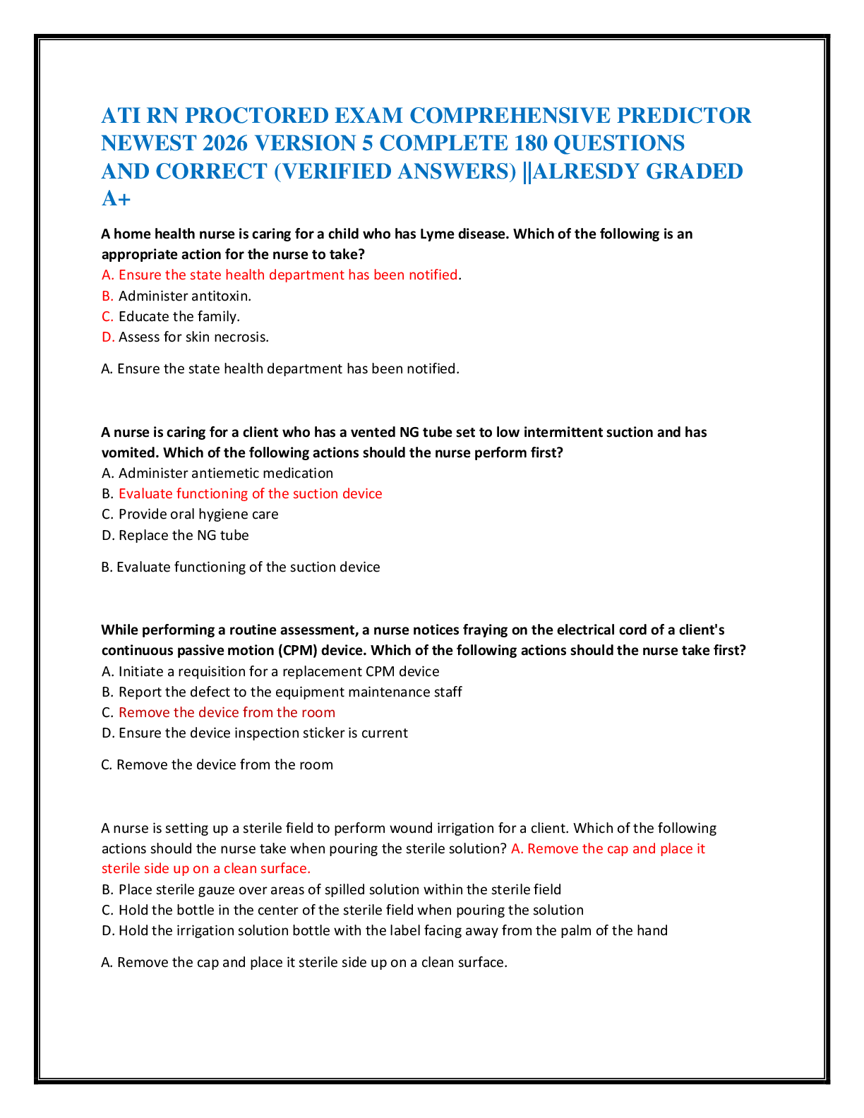 Recommended document preview for ATI RN PROCTORED EXAM COMPREHENSIVE PREDICTOR   NEWEST 2026 VERSION 5 COMPLETE 180 QUESTIONS   AND CORRECT (VERIFIED ANSWERS) ||ALRESDY GRADED  A+