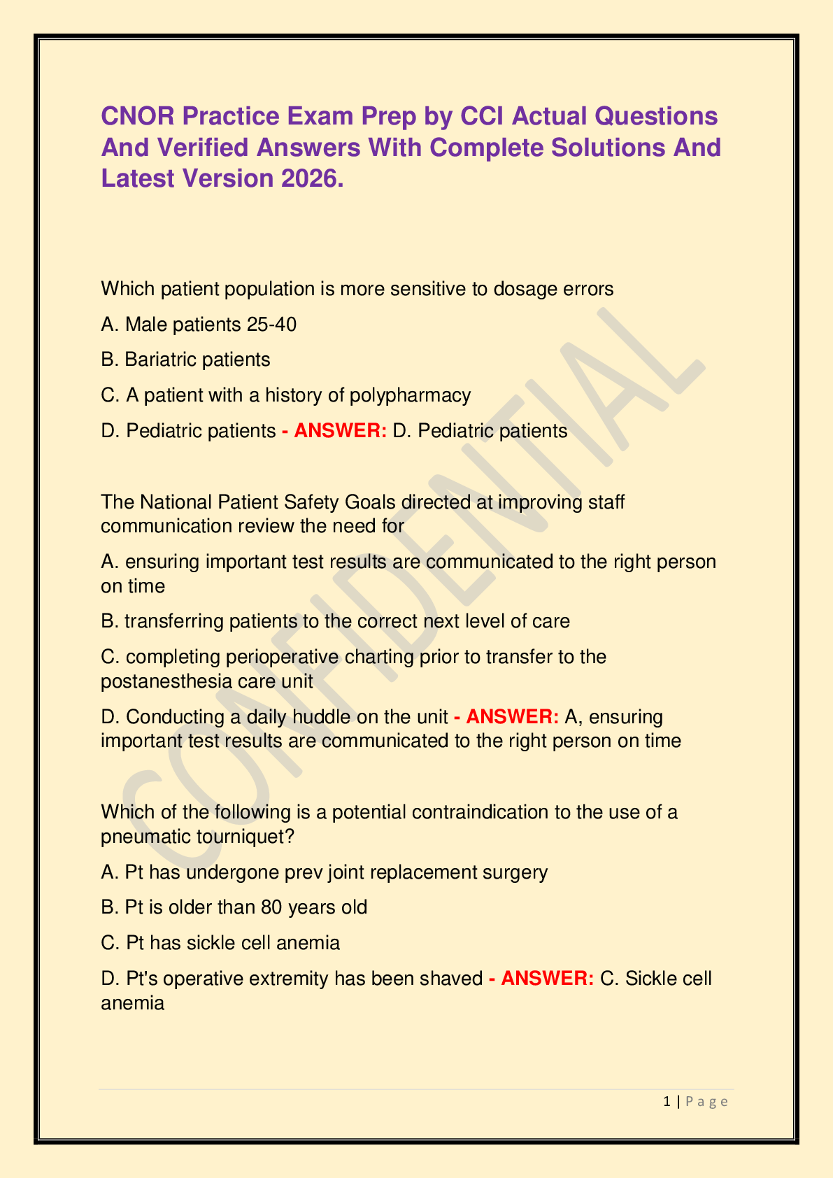 Recommended document preview for CNOR Practice Exam Prep by CCI Actual Questions And Verified Answers With Complete Solutions And Latest Version 2026.