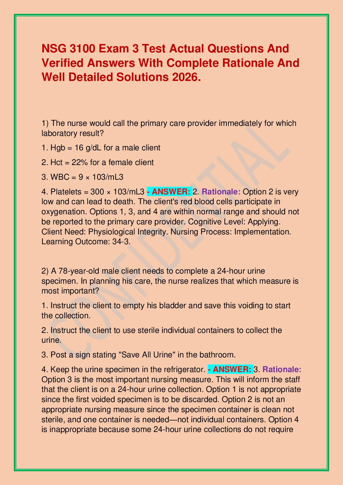 Recommended document preview for NSG 3100 Exam 3 Test Actual Questions And Verified Answers With Complete Rationale And Well Detailed Solutions 2026.