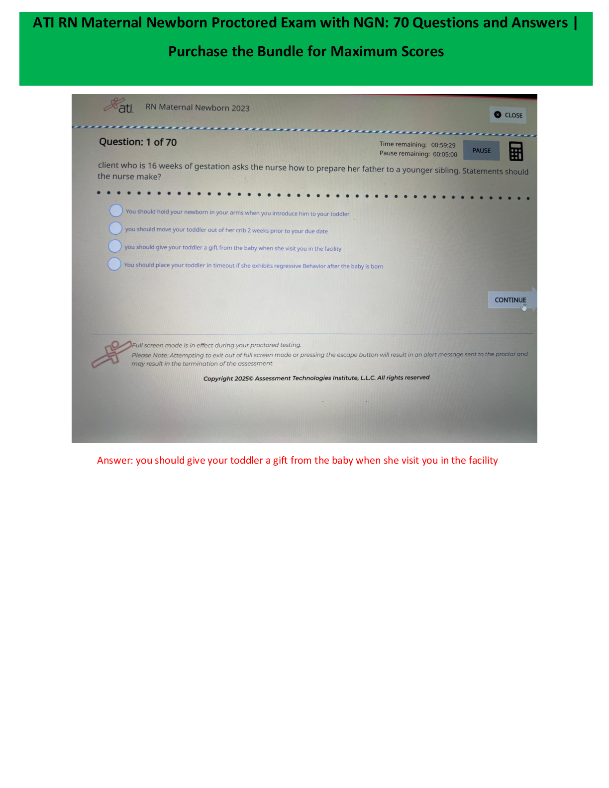 Preview of Explore the ATI RN Maternal Newborn 2023-2026 Proctored Exam with NGN including 70 questio