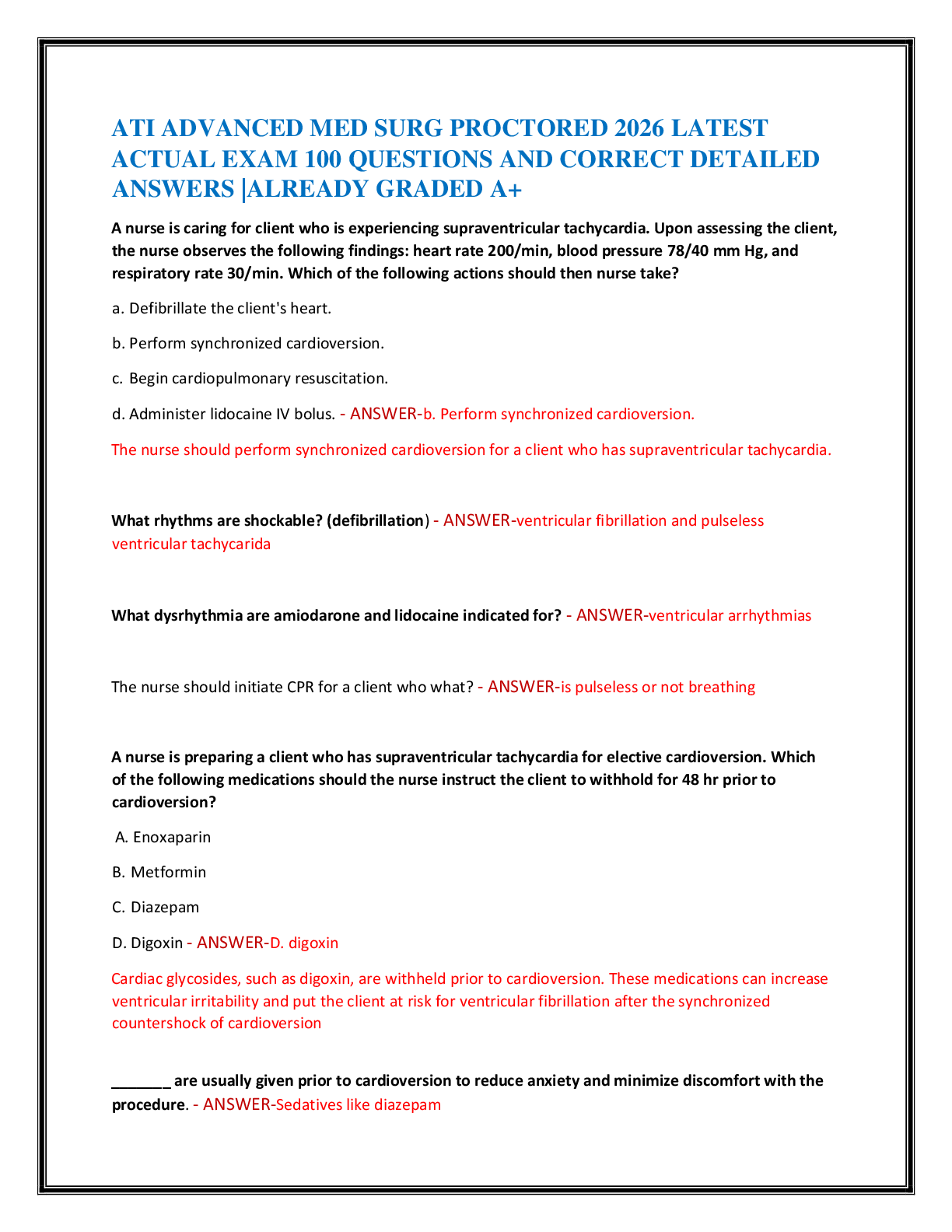 Recommended document preview for ATI ADVANCED MED SURG PROCTORED 2026 LATEST   ACTUAL EXAM 100 QUESTIONS AND CORRECT DETAILED  ANSWERS |ALREADY GRADED A+