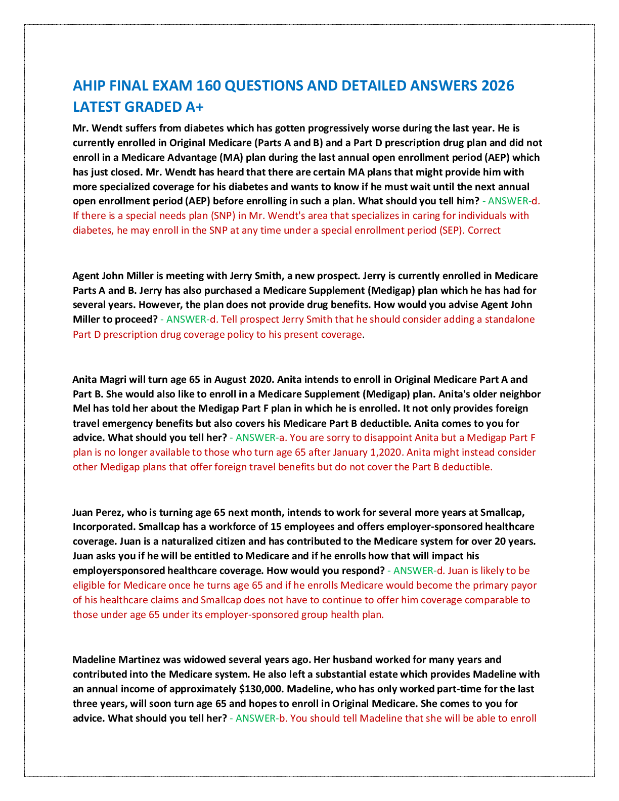 AHIP FINAL EXAM 160 QUESTIONS AND DETAILED ANSWERS 2026  LATEST GRADED A+