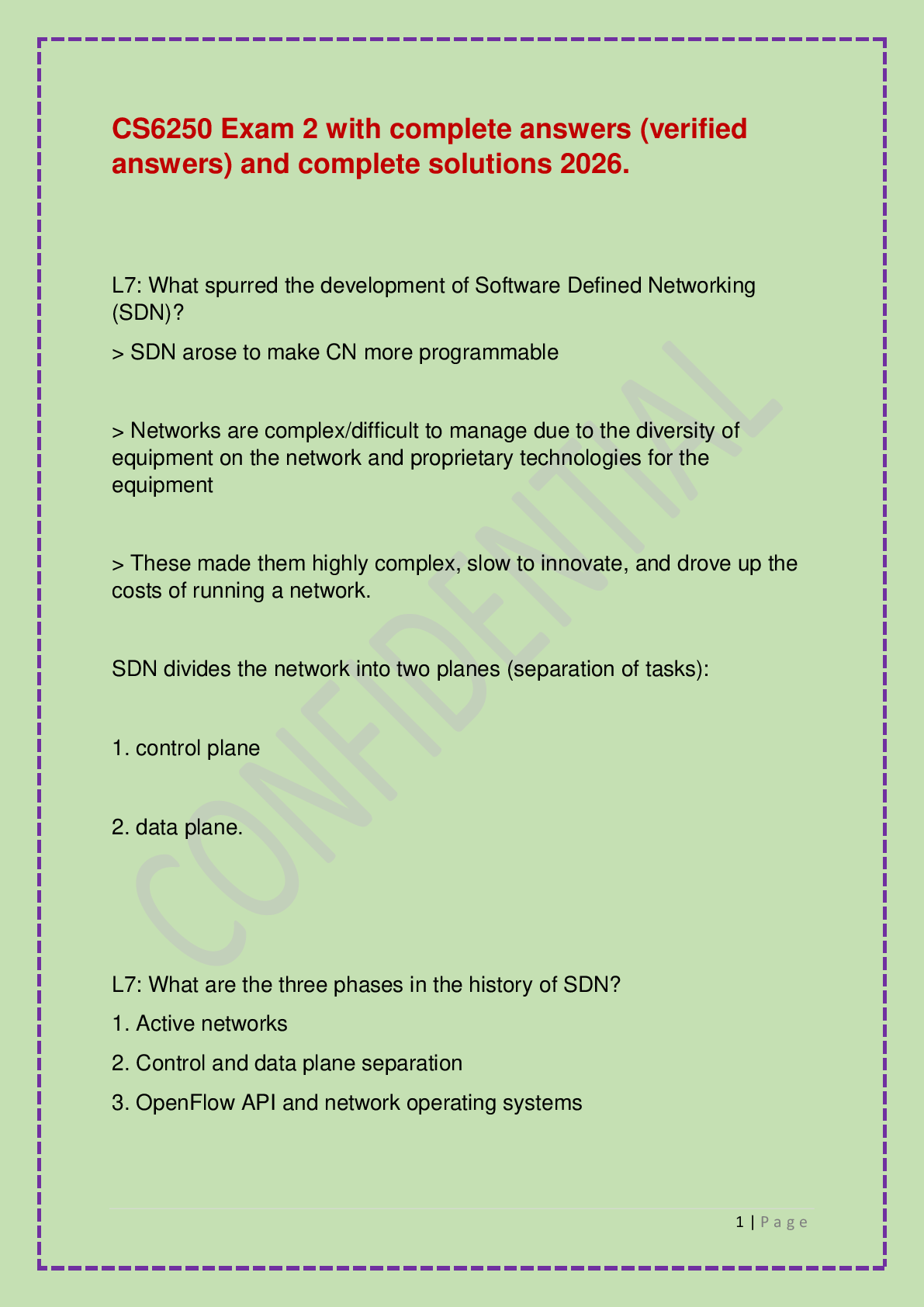Recommended document preview for CS6250 Exam 2 with complete answers (verified answers) and complete solutions 2026.
