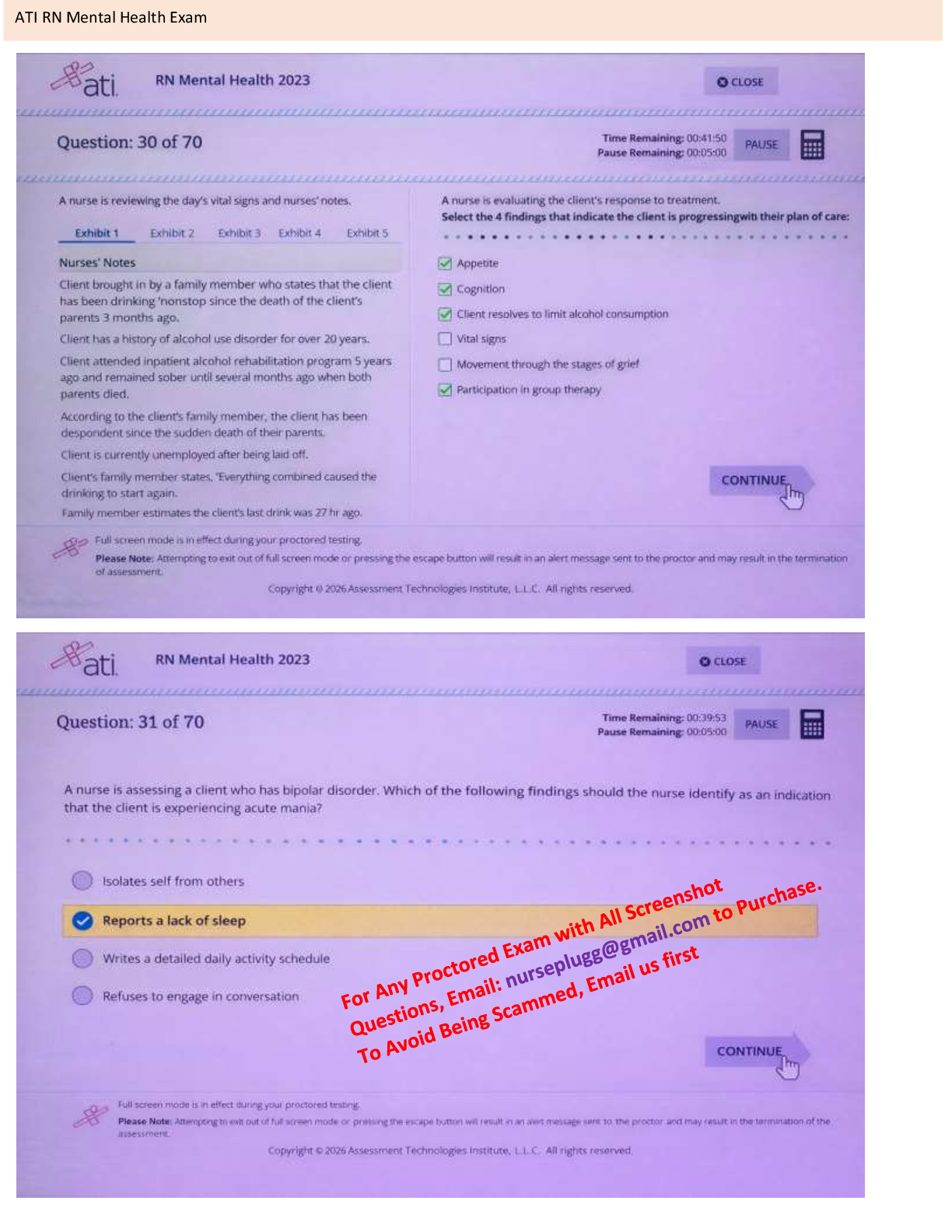 Recommended document preview for Get access to the ATI RN Mental Health 2023-2026 Proctored Exam with NGN including 70 questions and answers.