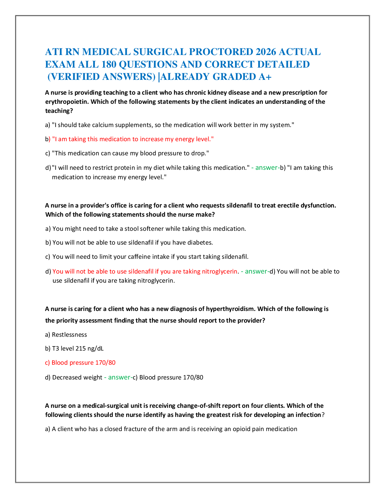 Recommended document preview for ATI RN MEDICAL SURGICAL PROCTORED 2026 ACTUAL   EXAM ALL 180 QUESTIONS AND CORRECT DETAILED    (VERIFIED ANSWERS) |ALREADY GRADED A+
