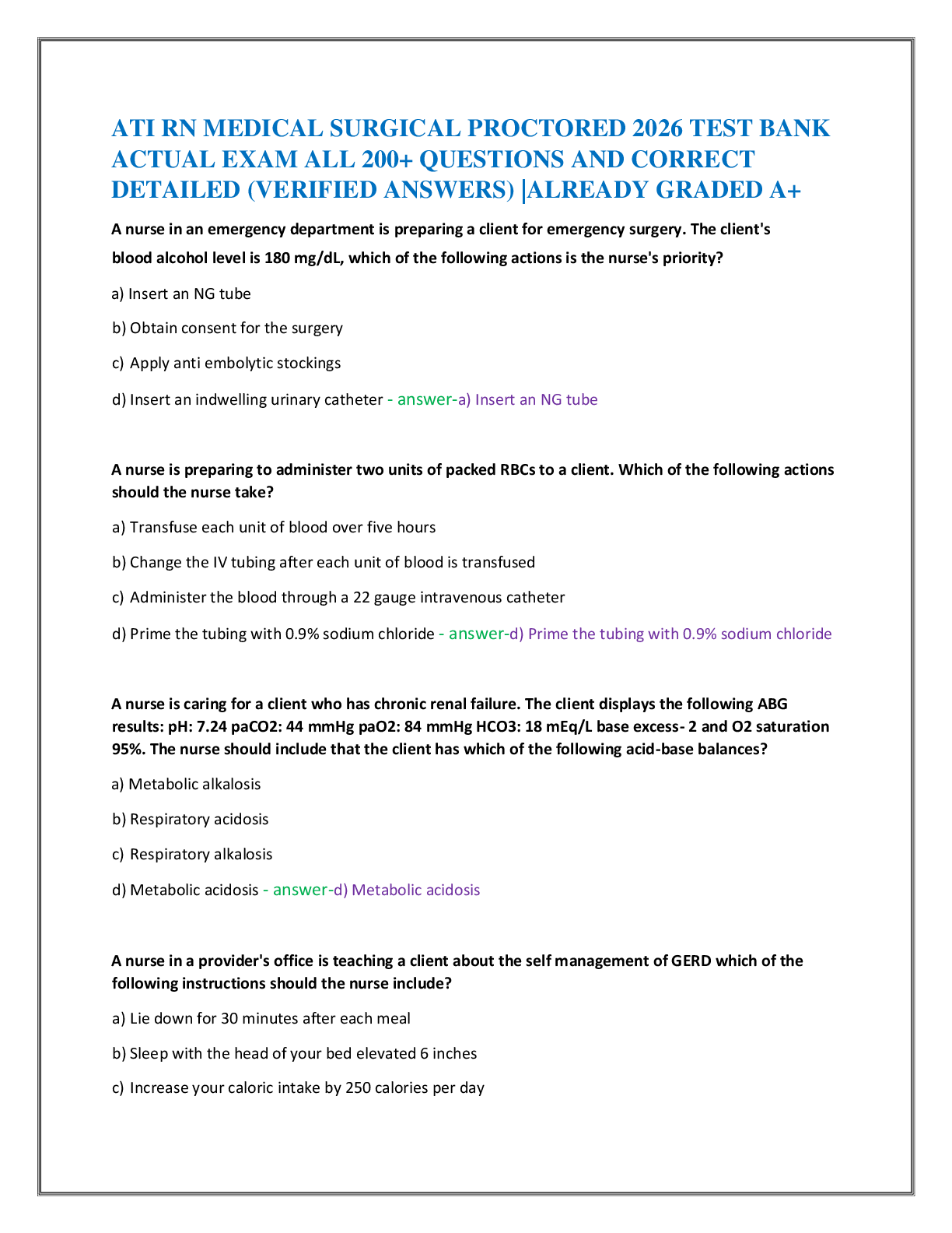 Recommended document preview for ATI RN MEDICAL SURGICAL PROCTORED 2026 TEST BANK   ACTUAL EXAM ALL 200+ QUESTIONS AND CORRECT   DETAILED (VERIFIED ANSWERS) |ALREADY GRADED A+