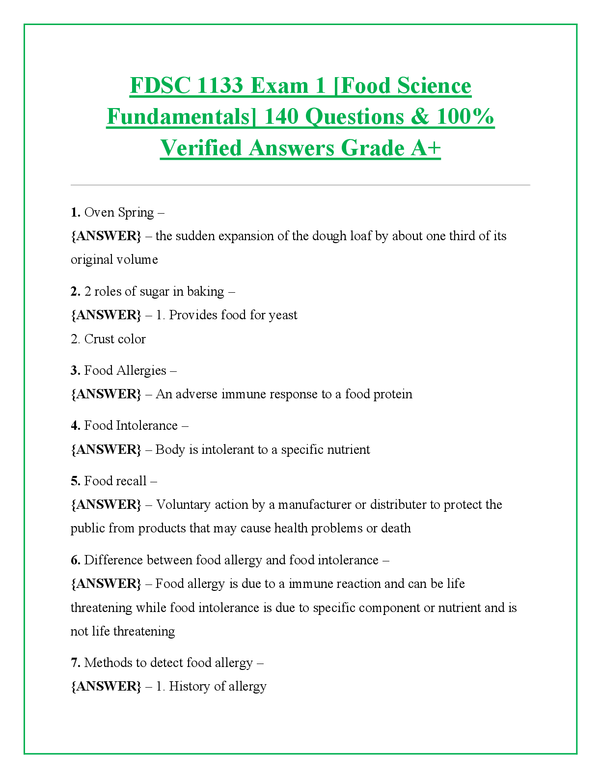 Recommended document preview for FDSC 1133 Exam 1 [Food Science Fundamentals] 140 Questions & 100% Verified Answers Grade A+