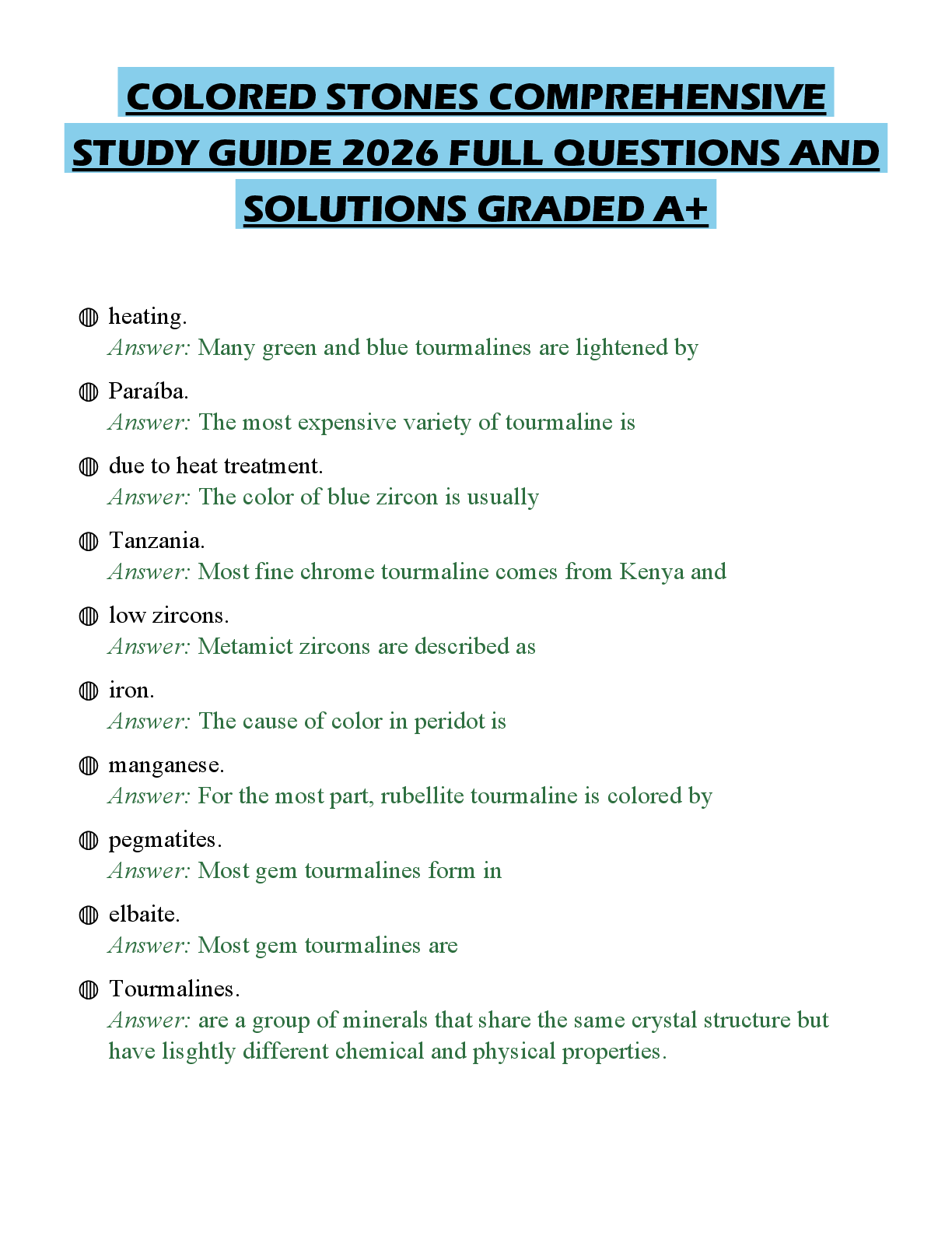 Recommended document preview for COLORED STONES CERTIFICATION SCRIPT 2026 QUESTIONS WITH SOLUTIONS GRADED A+