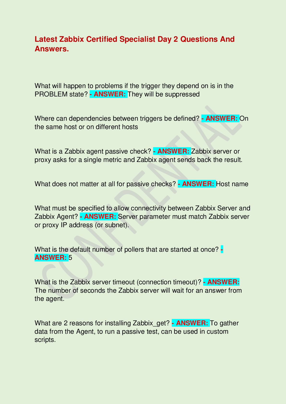Latest Zabbix Certified Specialist Day 2 Questions And Answers.