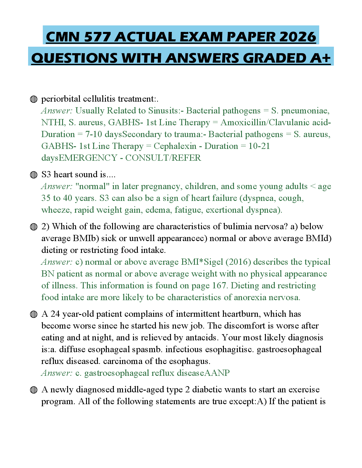 Preview of CMN 577 ACTUAL EXAM PAPER 2026 QUESTIONS WITH ANSWERS GRADED A+