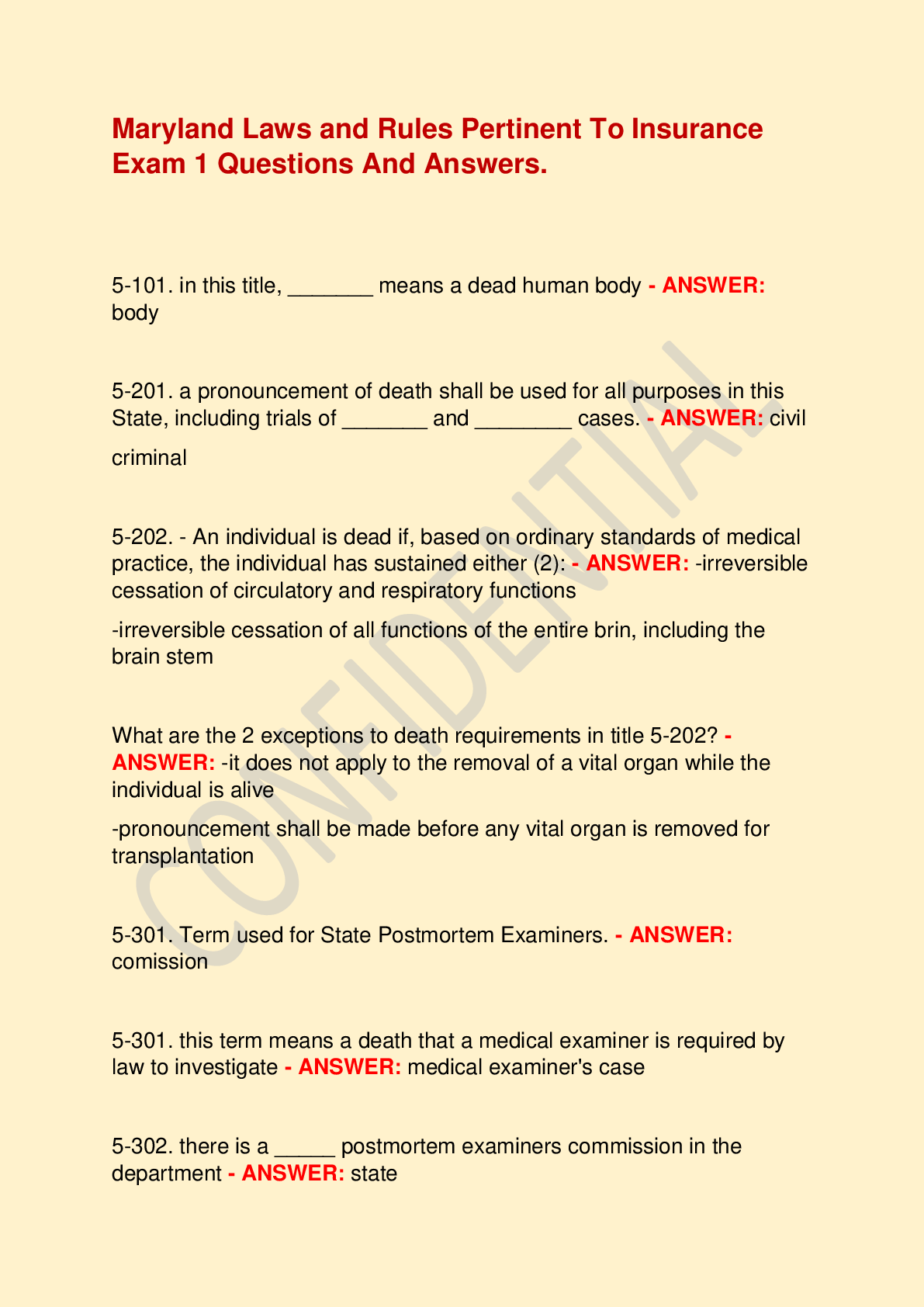 Recommended document preview for Maryland Laws and Rules Pertinent To Insurance Exam 1 Questions And Answers.