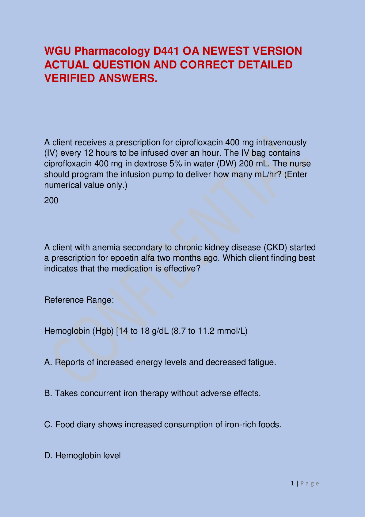 Preview of WGU Pharmacology D441 OA NEWEST VERSION ACTUAL QUESTION AND CORRECT DETAILED VERIFIED ANSWERS.