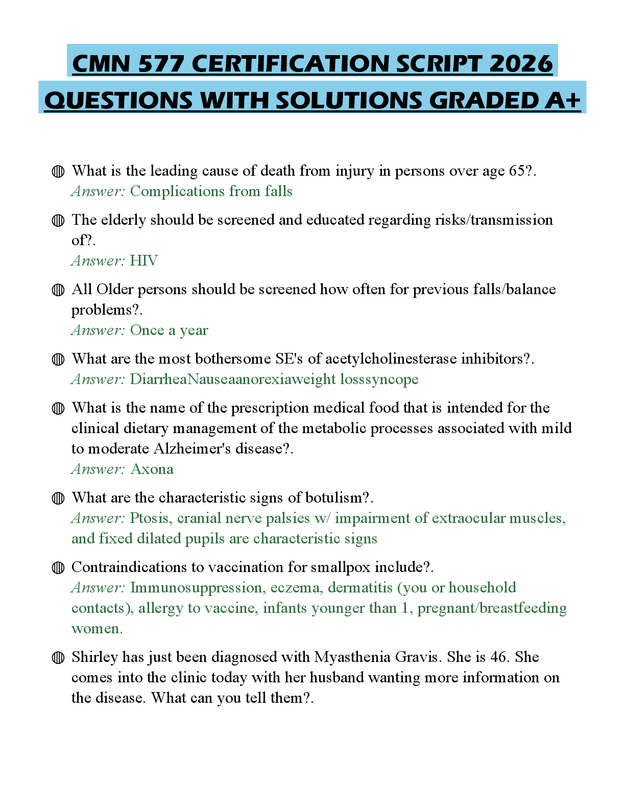 Preview of CMN 577 CERTIFICATION SCRIPT 2026 QUESTIONS WITH SOLUTIONS GRADED A+