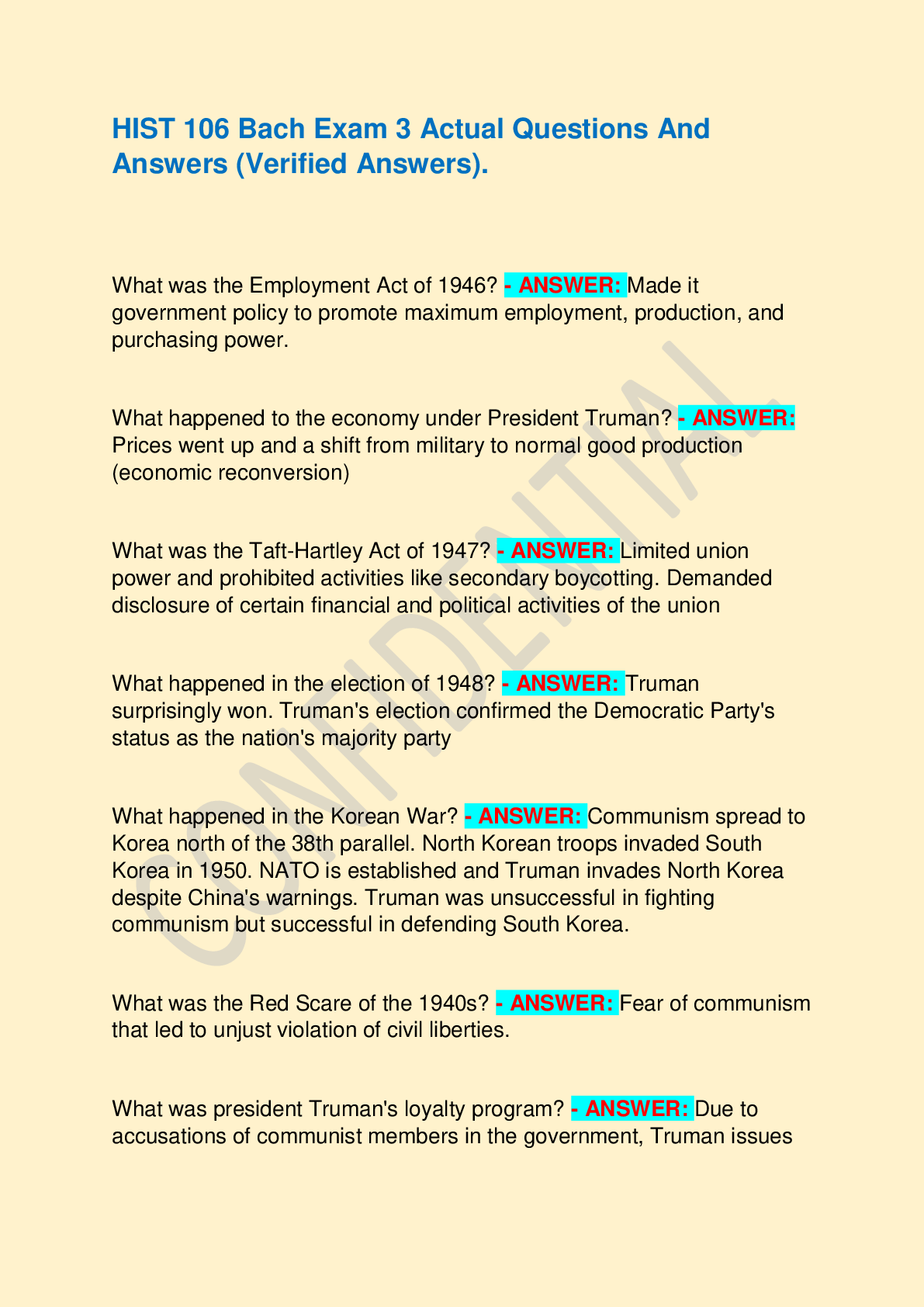 Recommended document preview for HIST 106 Bach Exam 3 Actual Questions And Answers (Verified Answers).