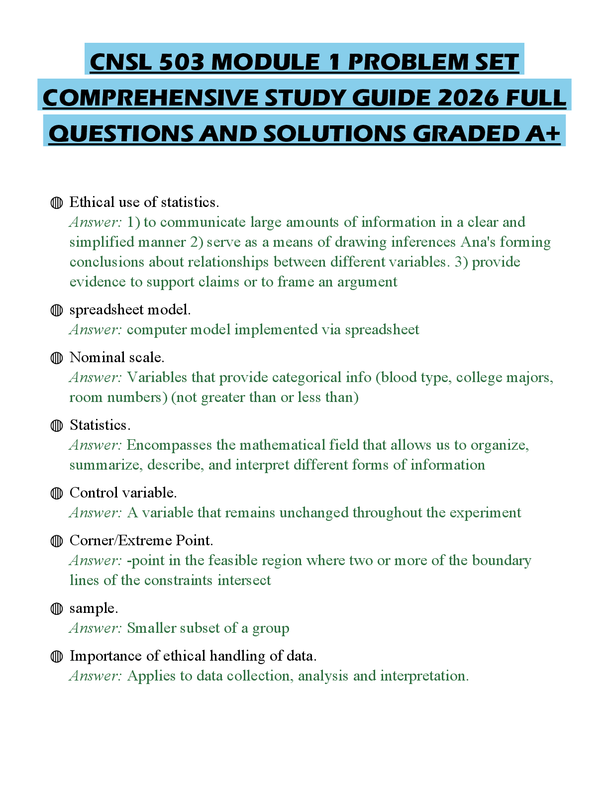 Preview of CNSL 503 MODULE 1 PROBLEM SET COMPREHENSIVE STUDY GUIDE 2026 FULL QUESTIONS AND SOLUTIONS
