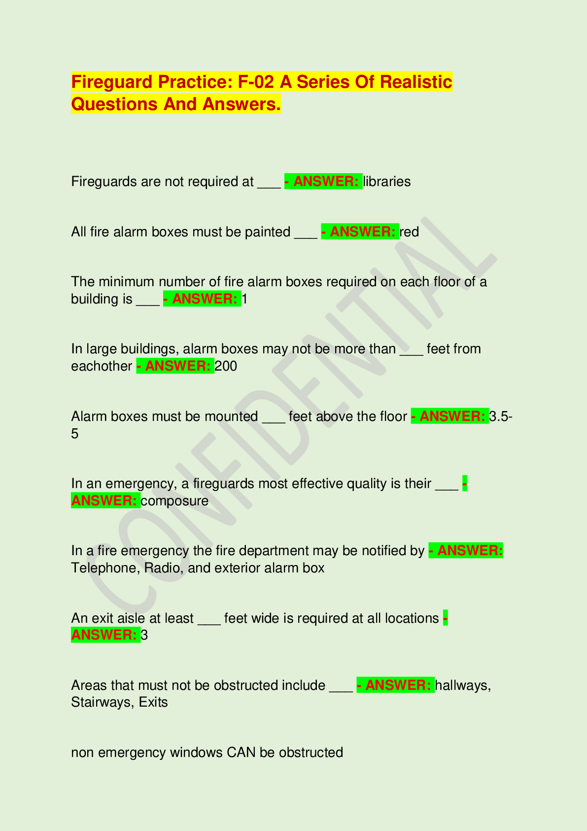 Recommended document preview for Fireguard Practice: F-02 A Series Of Realistic Questions And Answers.
