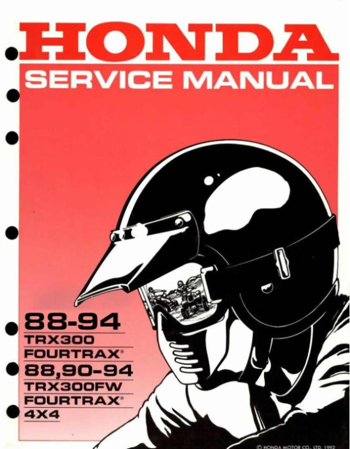 Recommended document preview for Honda TRX300 TRX300fw Fourtrax Shop Service Manual 88-94