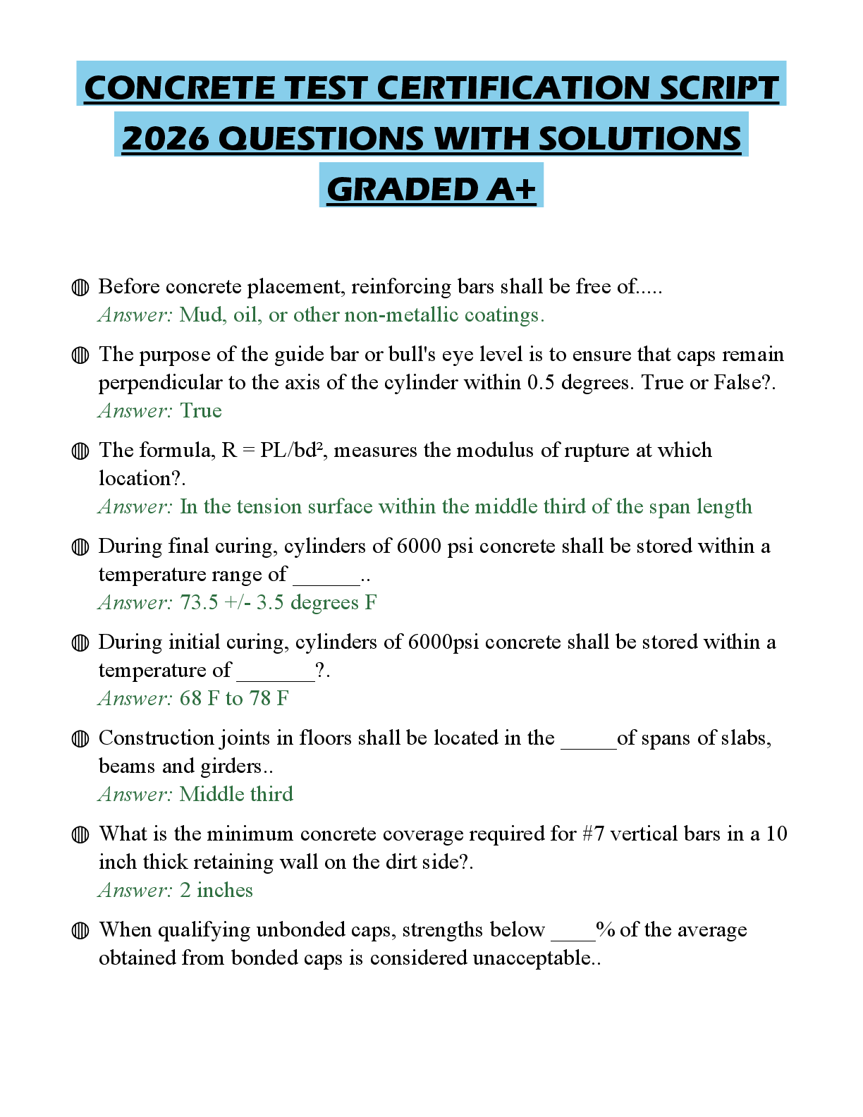 Recommended document preview for CONCRETE TEST CERTIFICATION SCRIPT 2026 QUESTIONS WITH SOLUTIONS GRADED A+