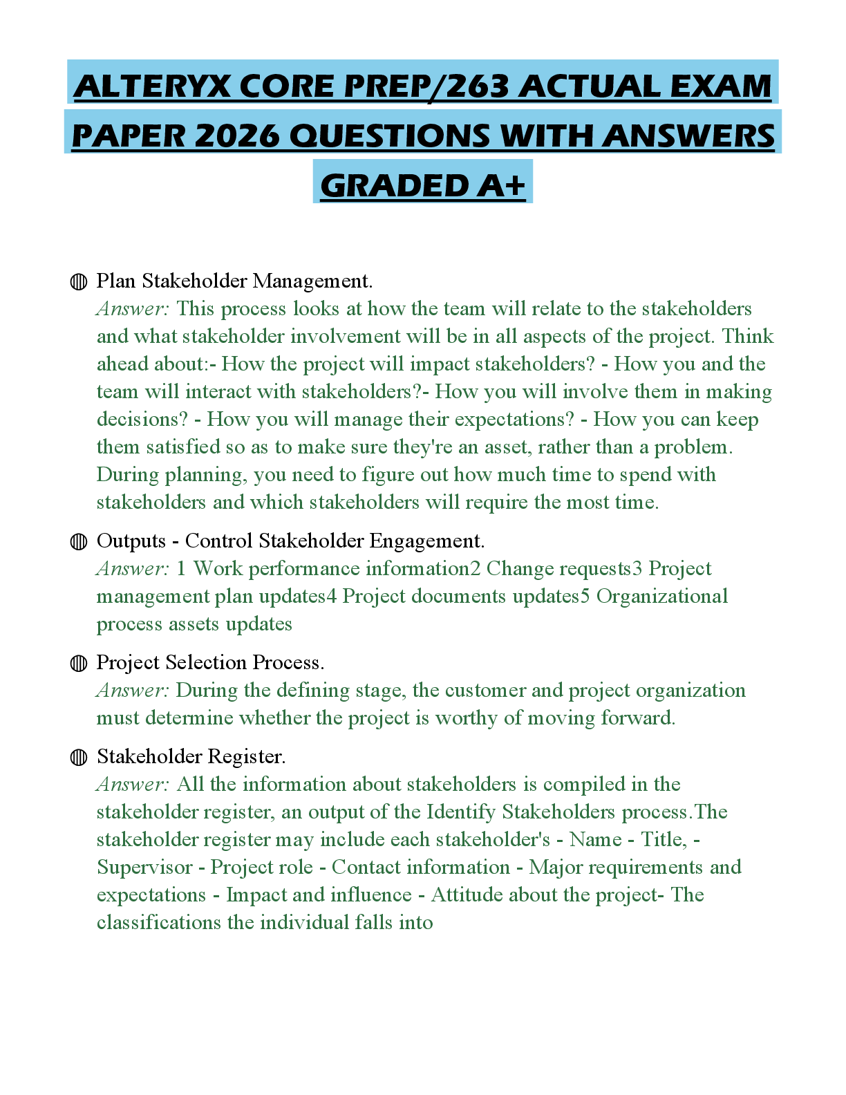 Preview of ALTERYX CORE PREP/263 ACTUAL EXAM PAPER 2026 QUESTIONS WITH ANSWERS GRADED A+
