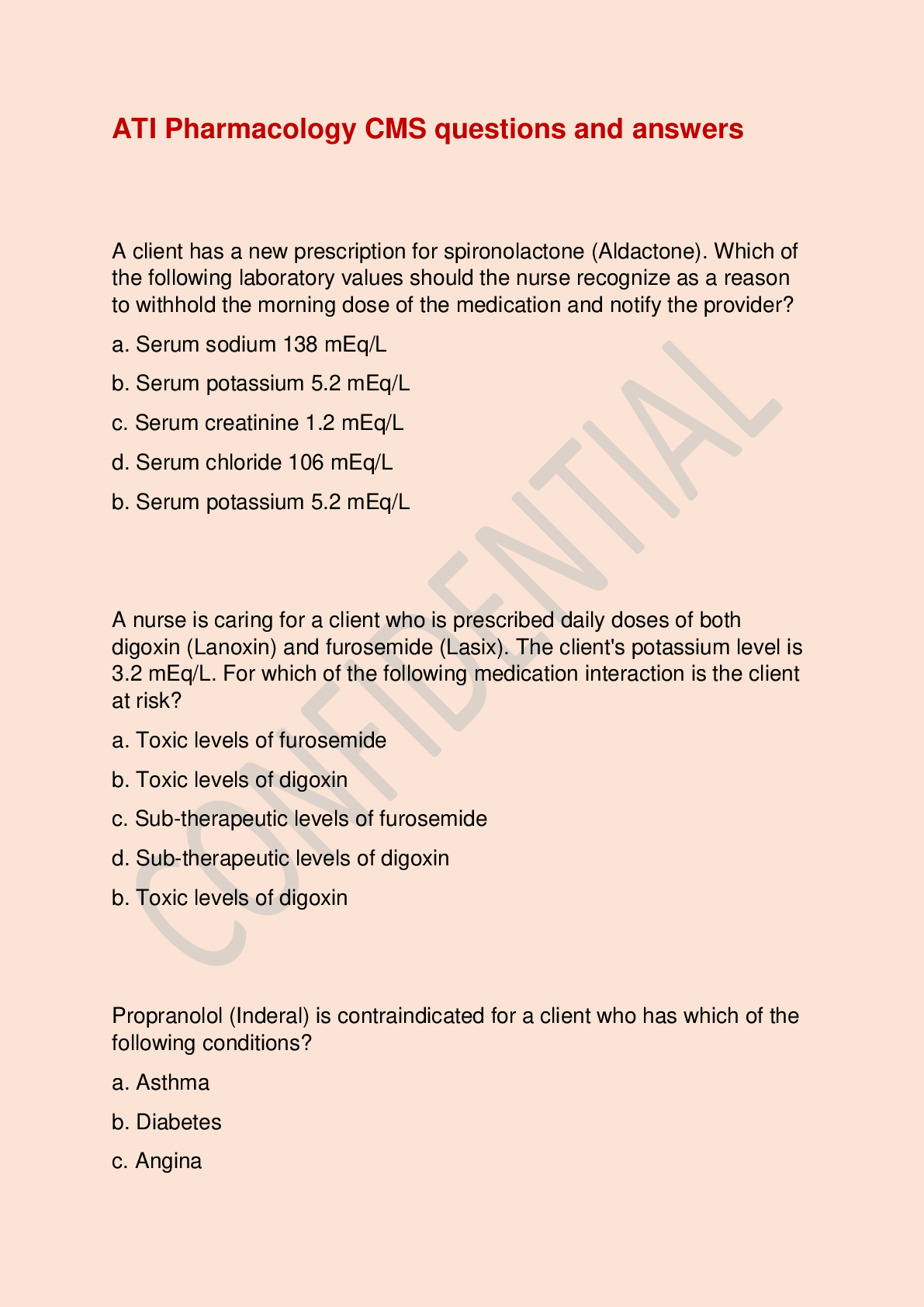 Preview of ATI Pharmacology CMS questions and answers