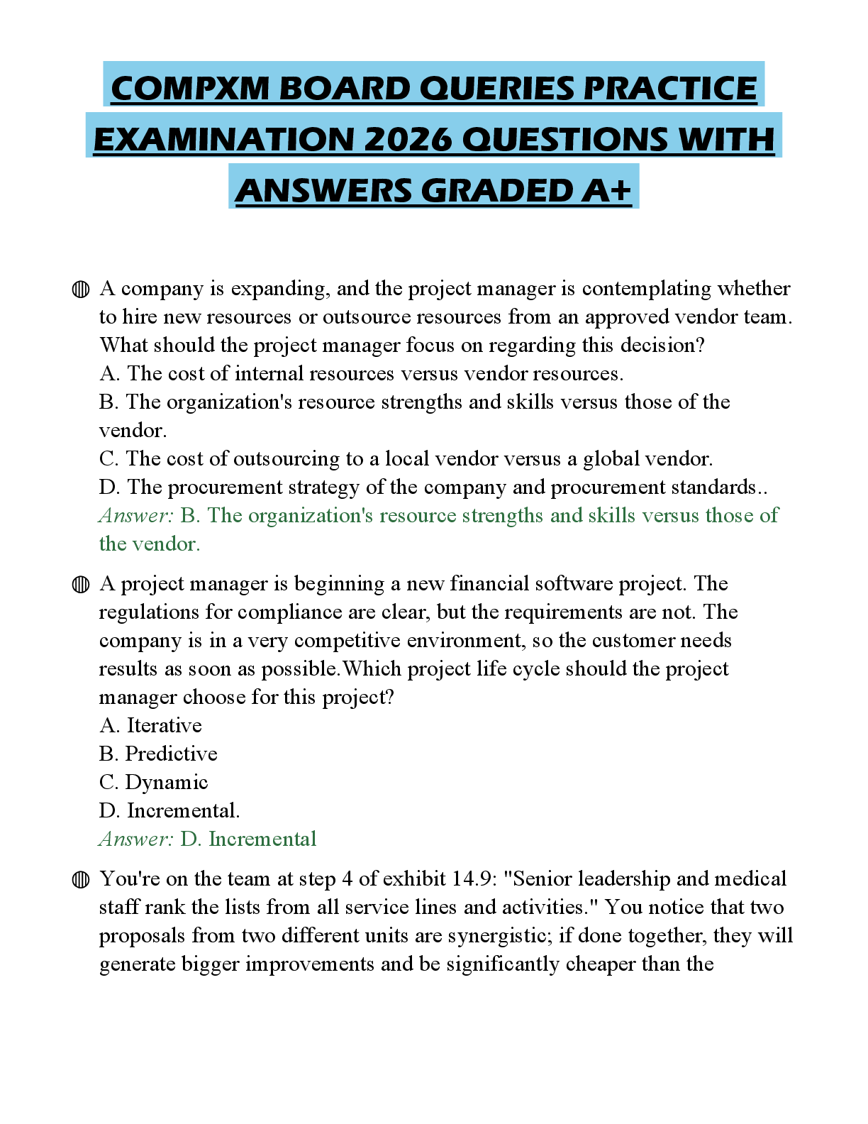 Recommended document preview for COMPXM BOARD QUERIES PRACTICE EXAMINATION 2026 QUESTIONS WITH ANSWERS GRADED A+