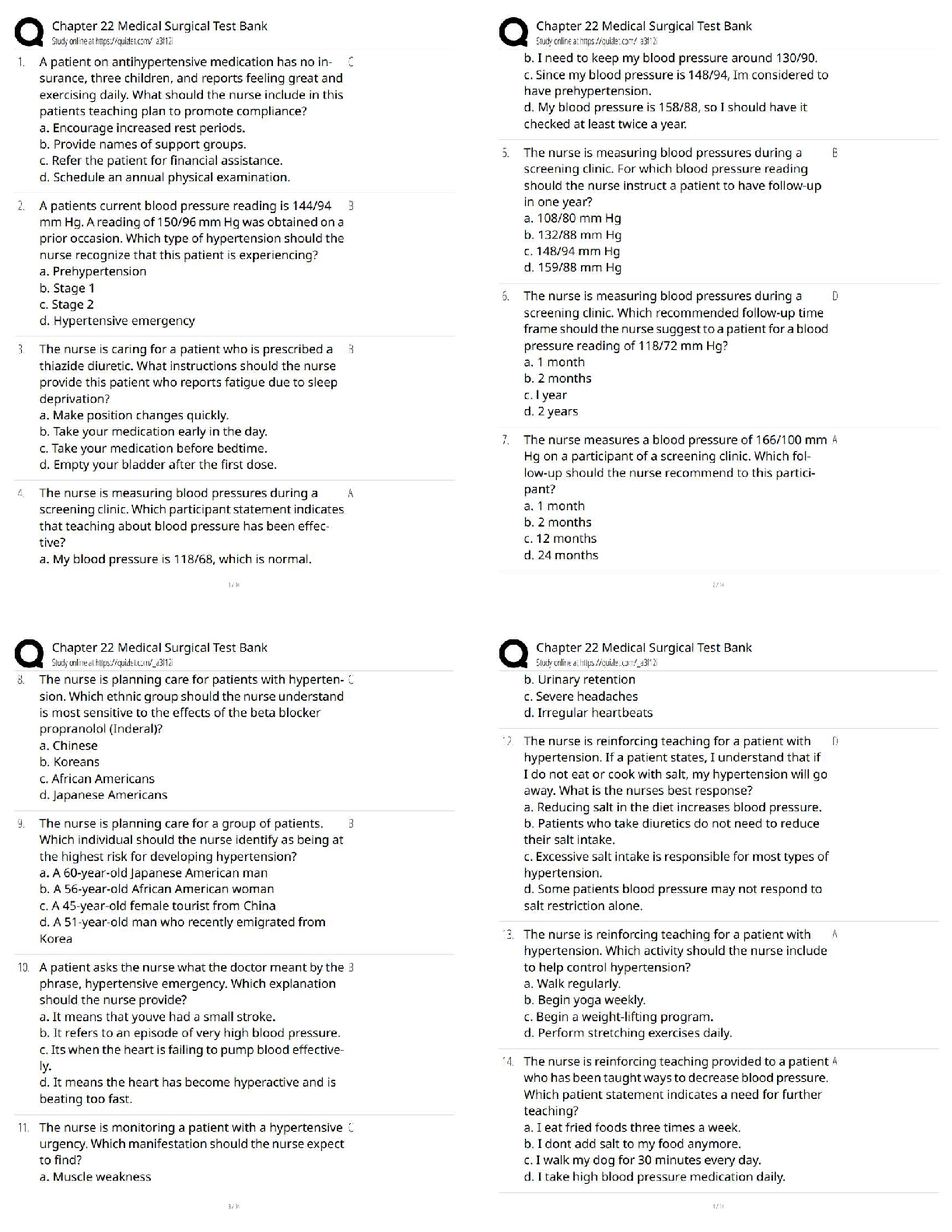 Recommended document preview for Med Surg Chapter 22 Test Bank / Medical Surgical Nursing Practice Questions / Score 100% | 2025–2026 Updated