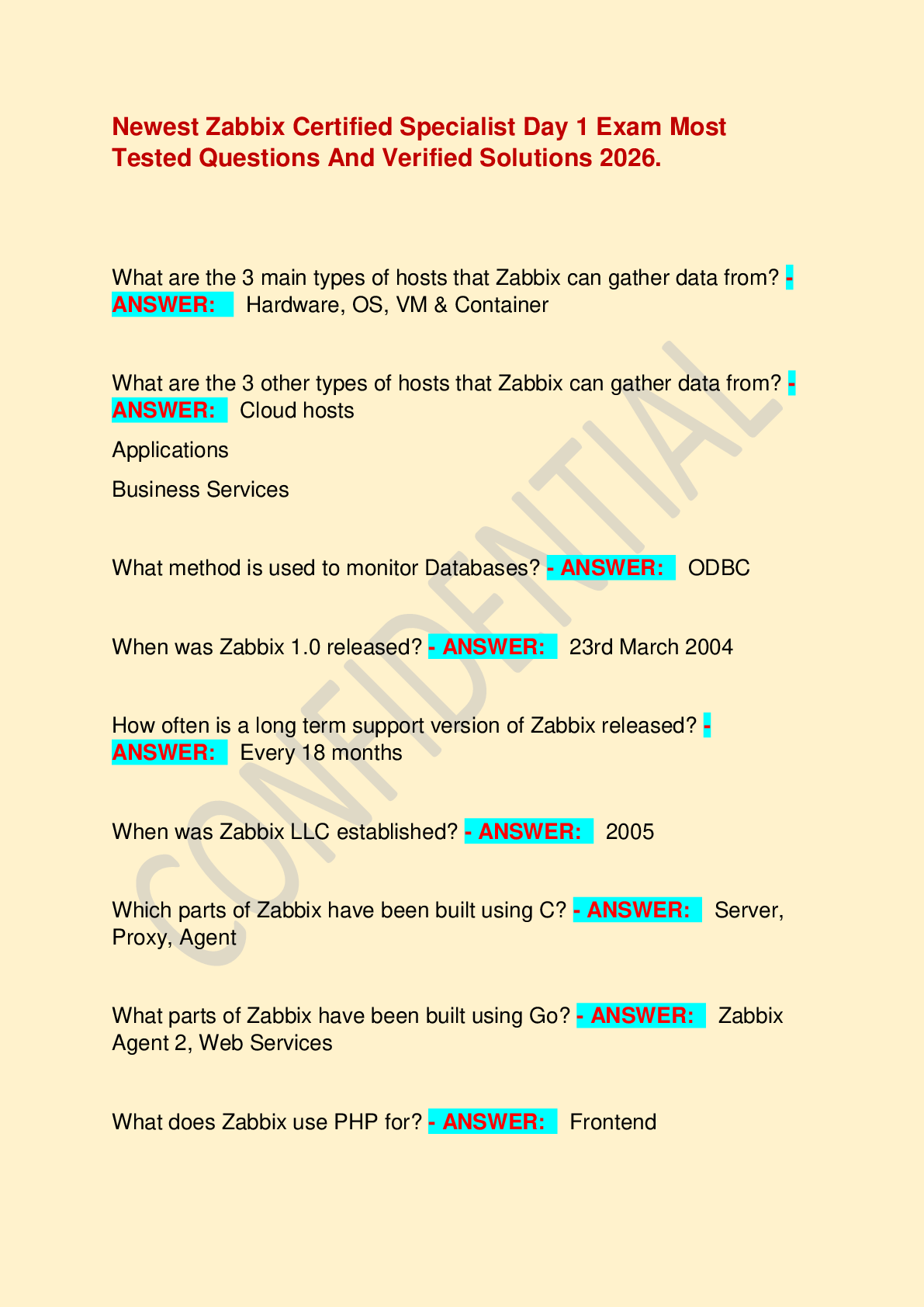 Recommended document preview for Newest Zabbix Certified Specialist Day 1 Exam Most Tested Questions And Verified Solutions 2026.