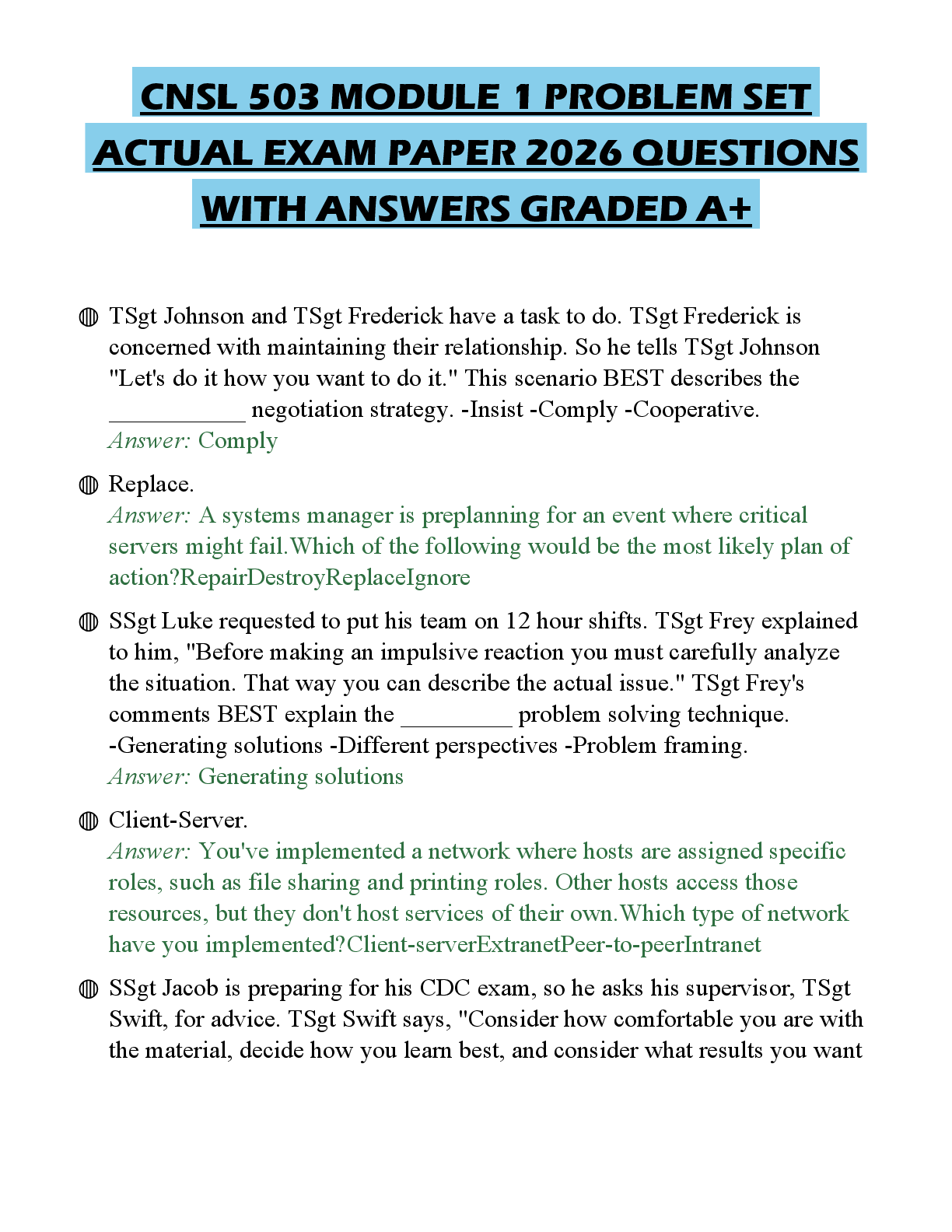 Preview of CNSL 503 MODULE 1 PROBLEM SET ACTUAL EXAM PAPER 2026 QUESTIONS WITH ANSWERS GRADED A+
