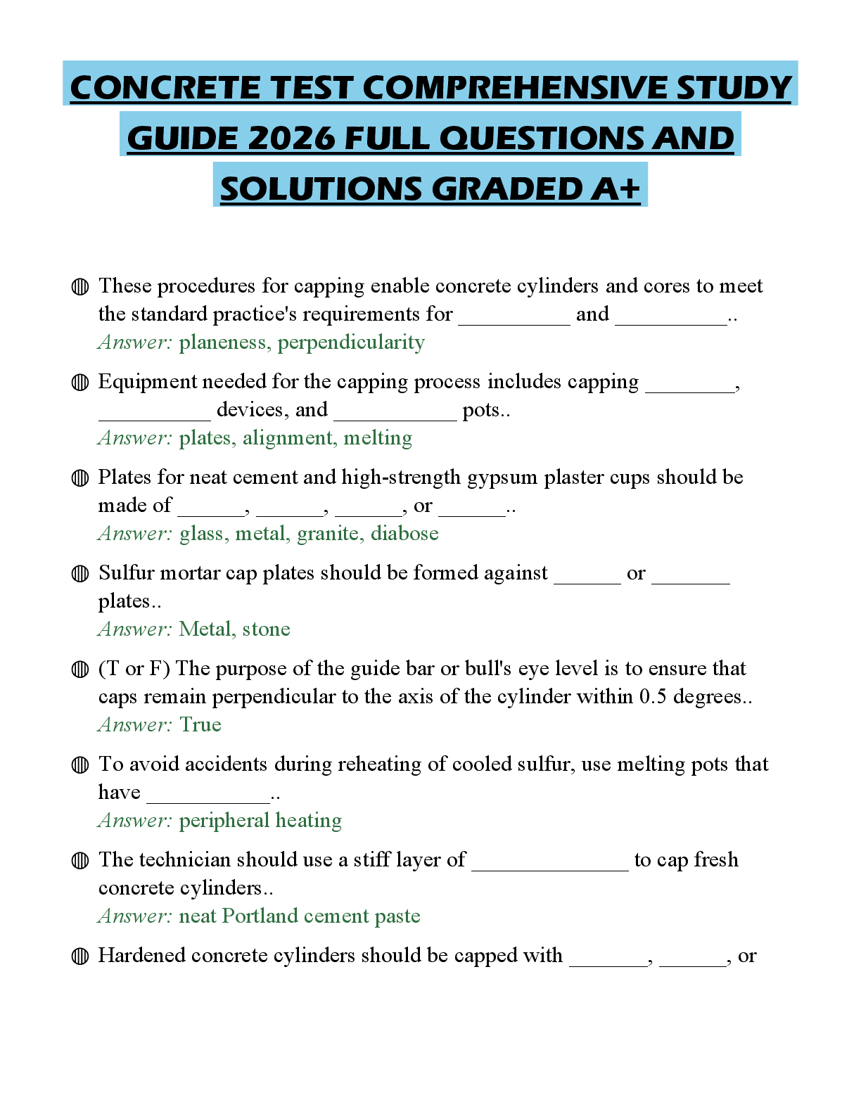 Recommended document preview for CONCRETE TEST COMPREHENSIVE STUDY GUIDE 2026 FULL QUESTIONS AND SOLUTIONS GRADED A+