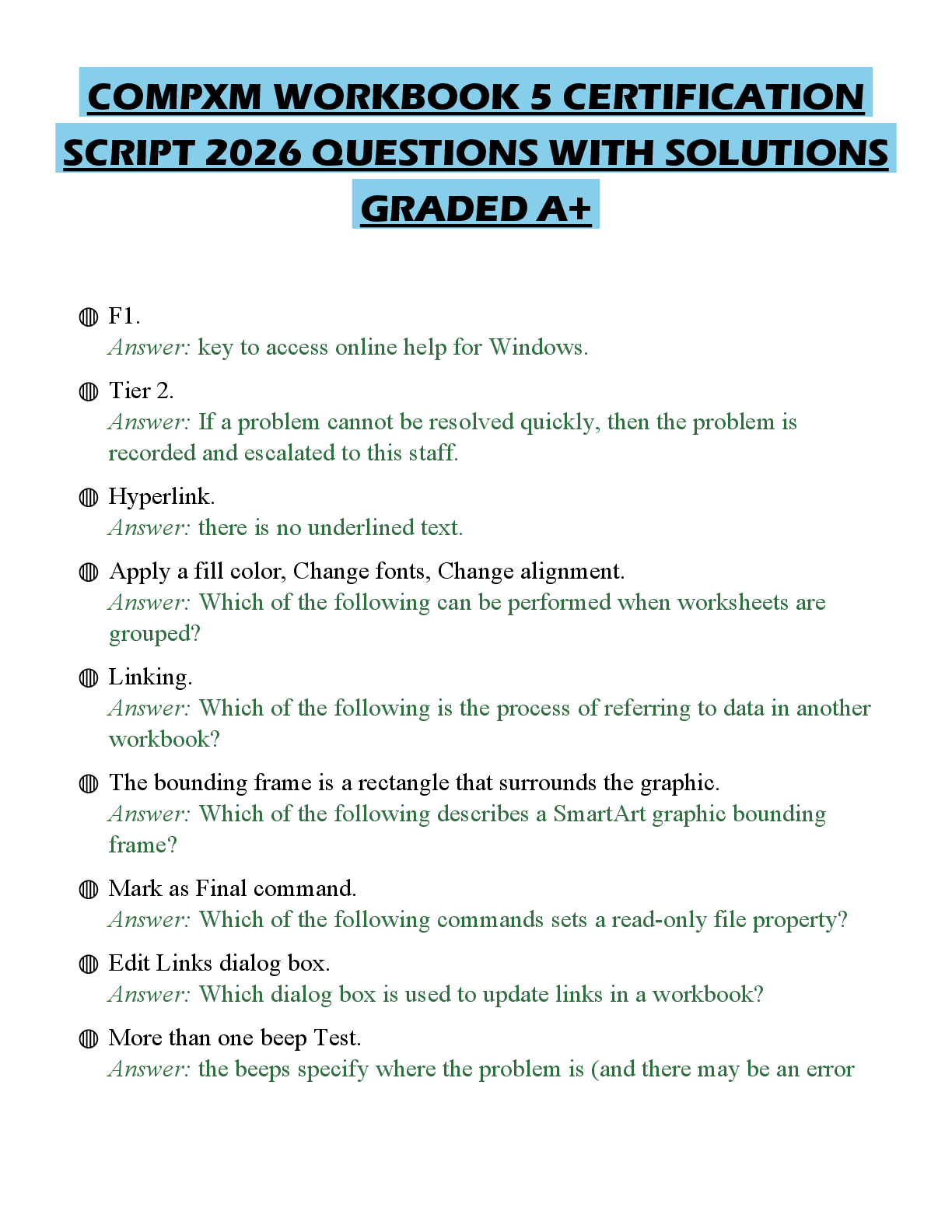 Recommended document preview for COMPXM WORKBOOK 5 CERTIFICATION SCRIPT 2026 QUESTIONS WITH SOLUTIONS GRADED A+