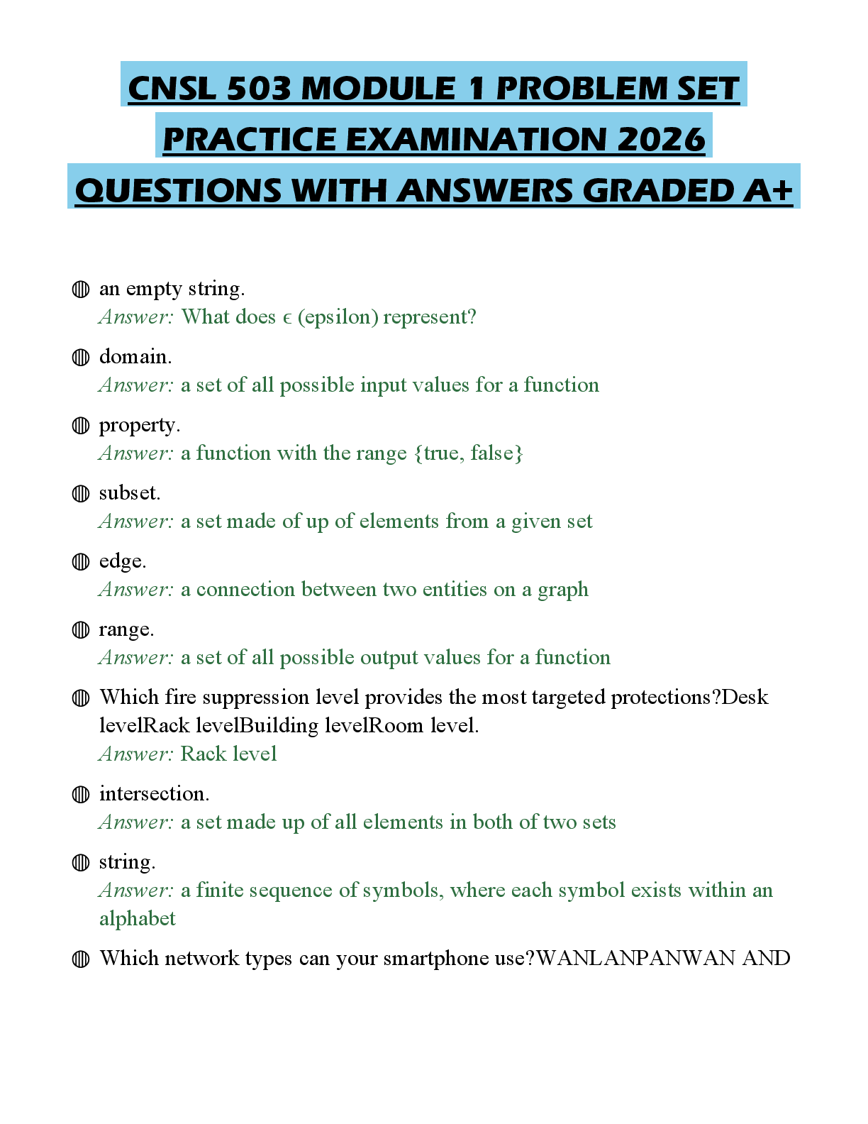 Preview of CNSL 503 MODULE 1 PROBLEM SET PRACTICE EXAMINATION 2026 QUESTIONS WITH ANSWERS GRADED A+