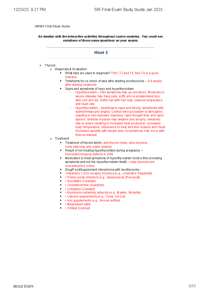 Preview of 565 Final Exam Study Guide Jan 2023