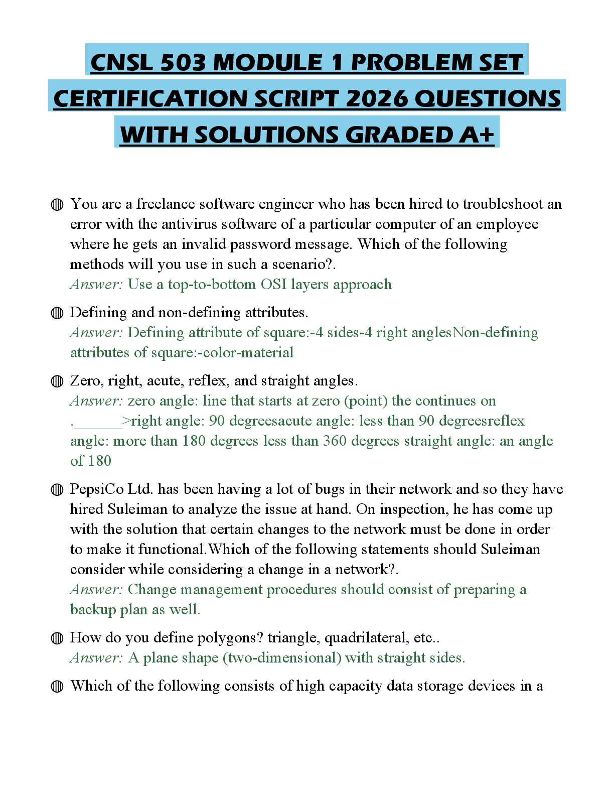 CNSL 503 MODULE 1 PROBLEM SET CERTIFICATION SCRIPT 2026 QUESTIONS WITH SOLUTIONS GRADED A+