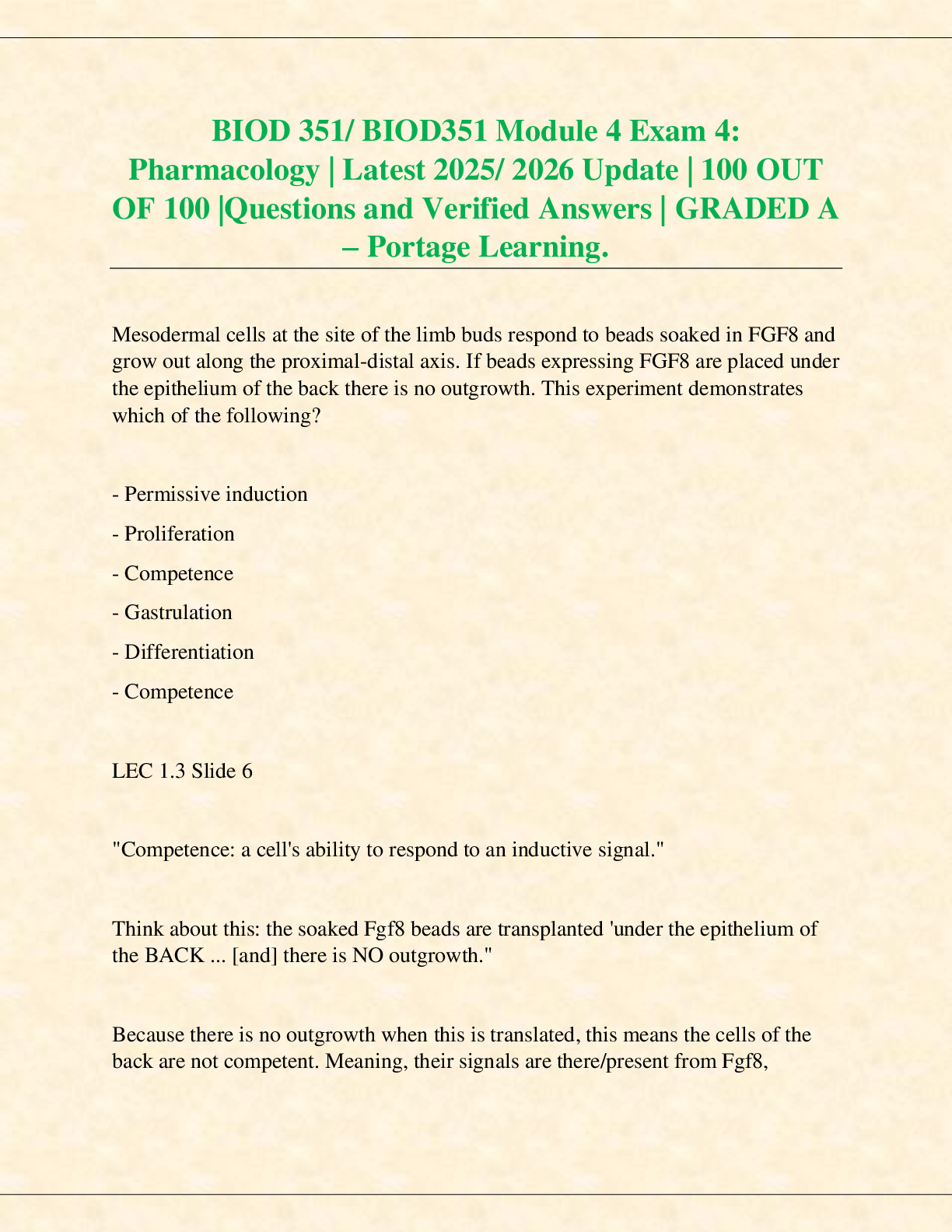 Recommended document preview for BIOD 351/ BIOD351 Module 4 Exam 4:  Pharmacology | Latest 2025/ 2026 Update | 100 OUT  OF 100 |Questions and Verified Answers | GRADED A – Portage Learning.
