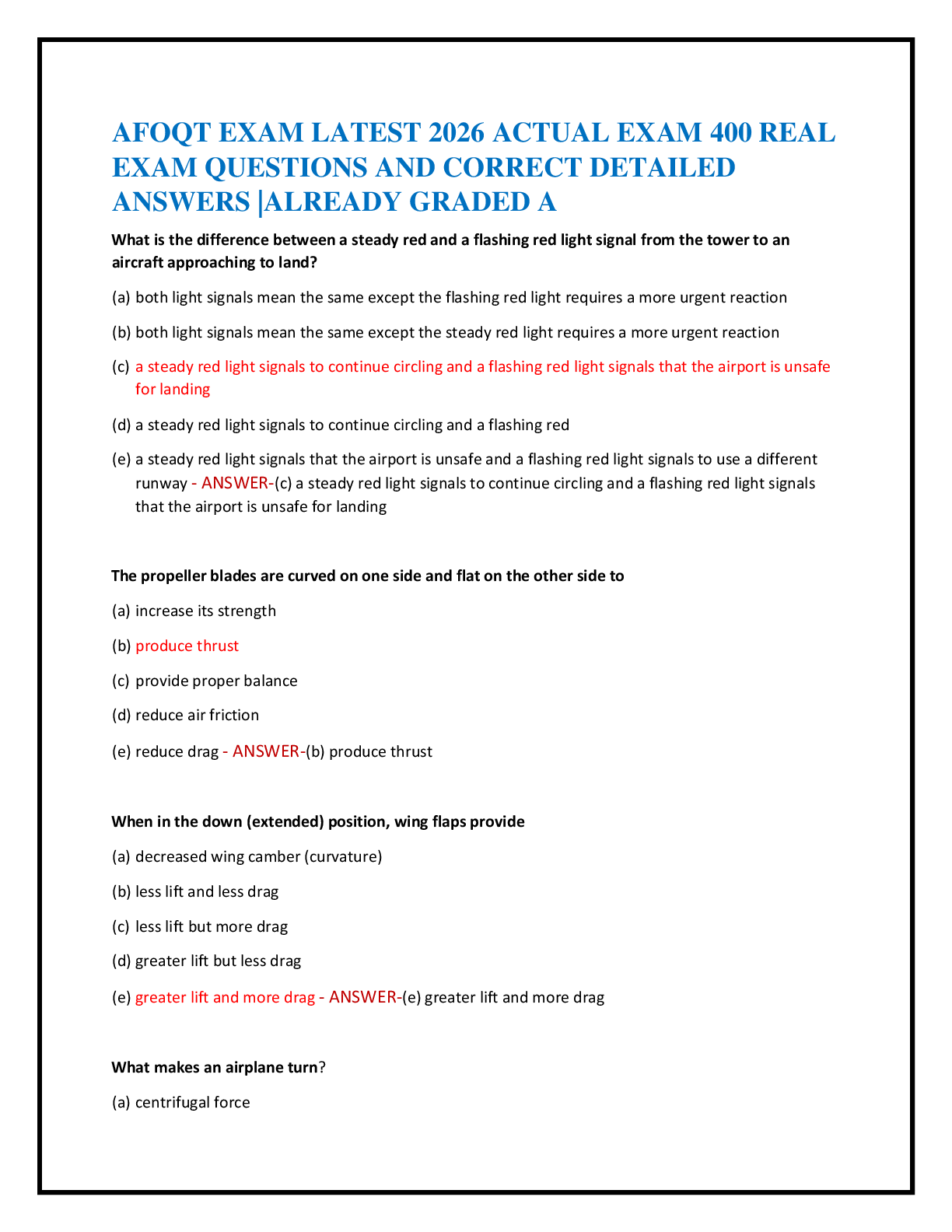 Recommended document preview for AFOQT EXAM LATEST 2026 ACTUAL EXAM 400 REAL  EXAM QUESTIONS AND CORRECT DETAILED  ANSWERS |ALREADY GRADED A