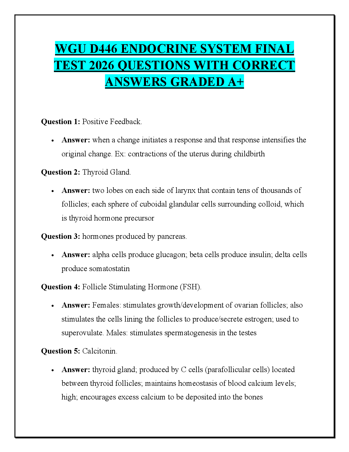 Recommended document preview for WGU D446 ENDOCRINE SYSTEM FINAL TEST 2026 QUESTIONS WITH CORRECT ANSWERS GRADED A+
