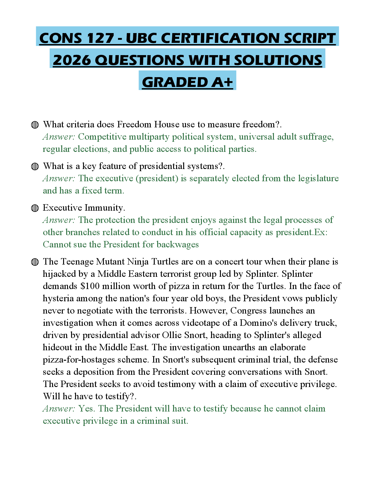 Recommended document preview for CONS 127 - UBC CERTIFICATION SCRIPT 2026 QUESTIONS WITH SOLUTIONS GRADED A+