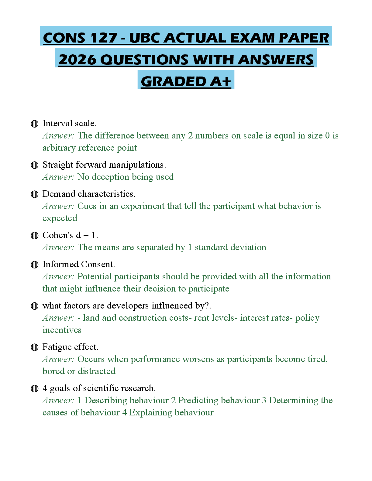 Recommended document preview for CONS 127 - UBC ACTUAL EXAM PAPER 2026 QUESTIONS WITH ANSWERS GRADED A+