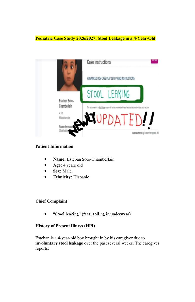 Recommended document preview for Pediatric Case Study 2026/2027: Stool Leakage in a 4-Year-Old
