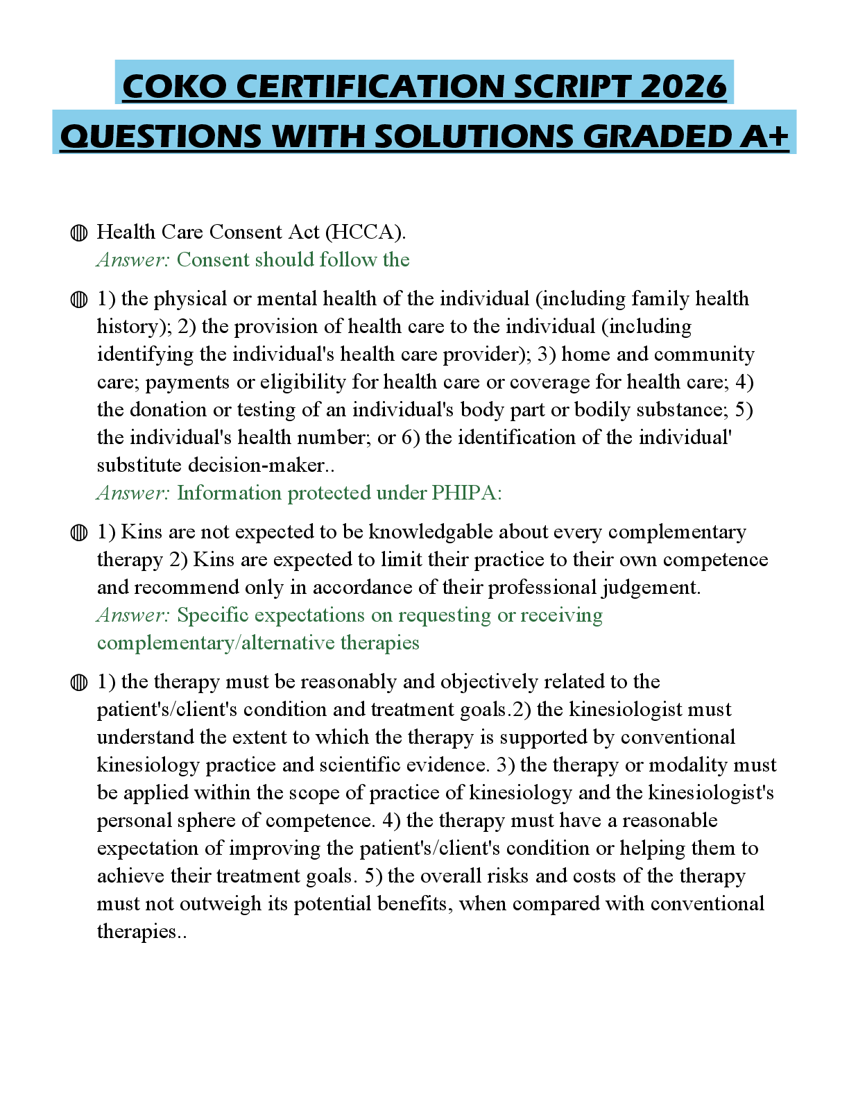 COKO CERTIFICATION SCRIPT 2026 QUESTIONS WITH SOLUTIONS GRADED A+