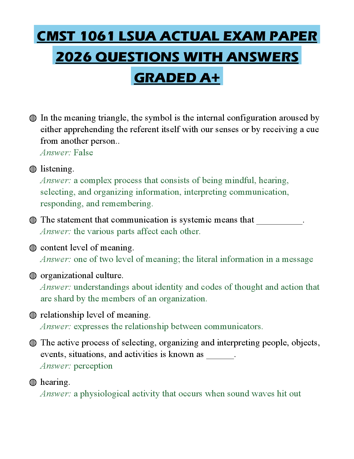 Preview of CMST 1061 LSUA ACTUAL EXAM PAPER 2026 QUESTIONS WITH ANSWERS GRADED A+
